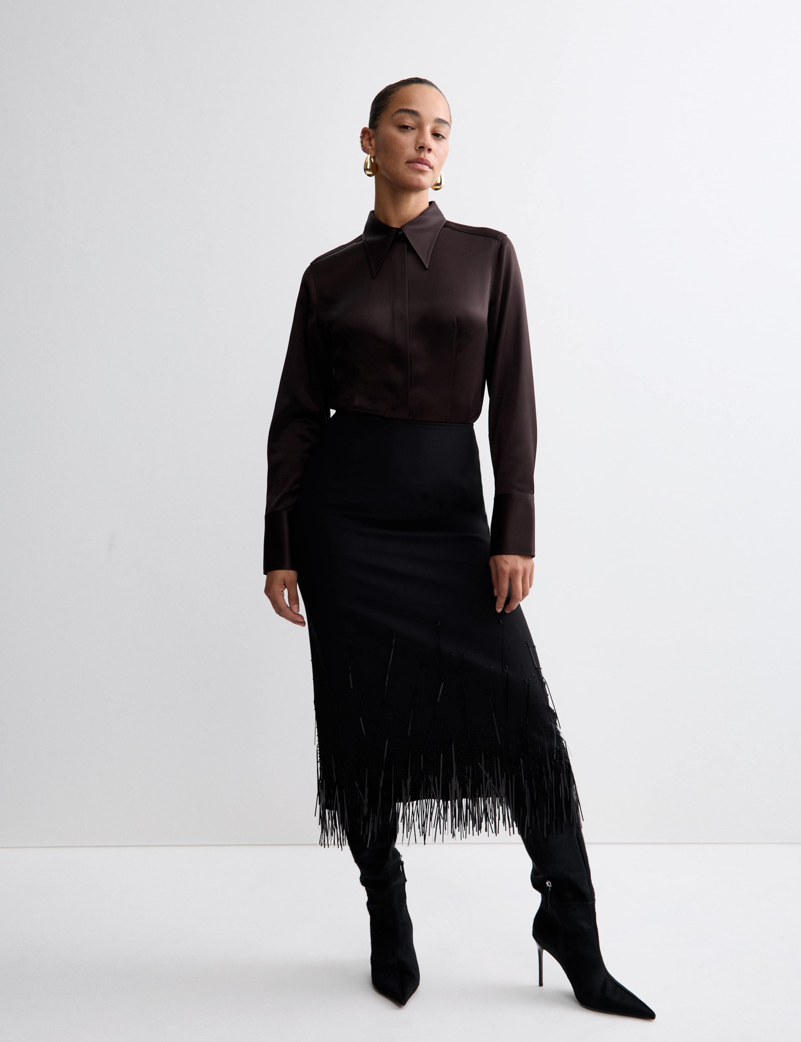 Satin Collared Fitted Long Sleeve Shirt 4 of 8