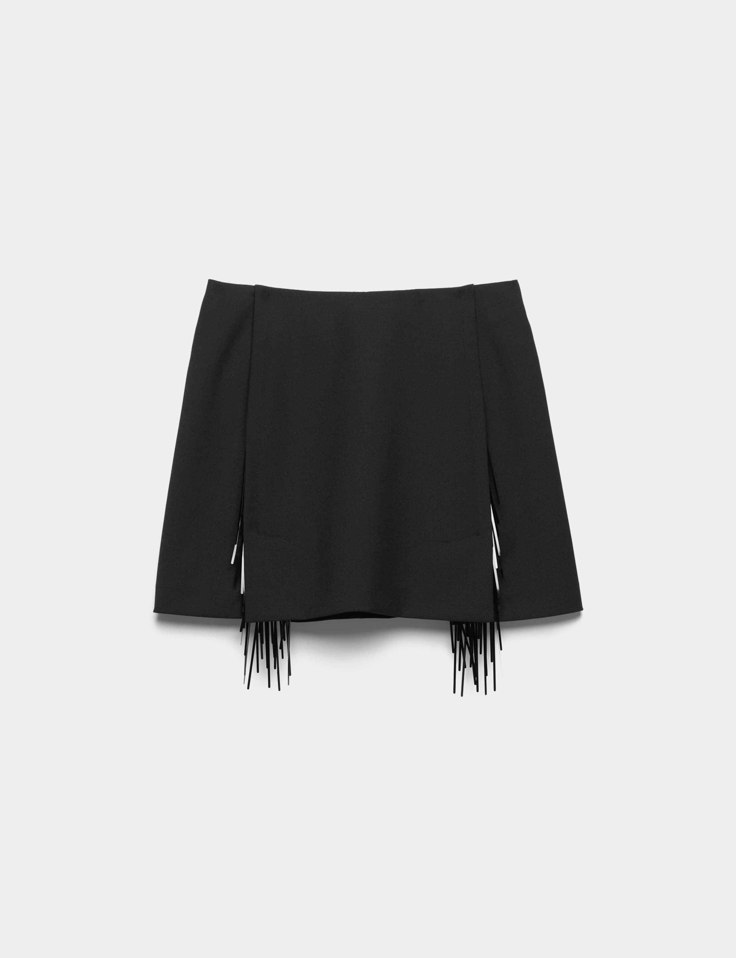 Wool Blend Embellished Tassel Mini Skirt 2 of 8