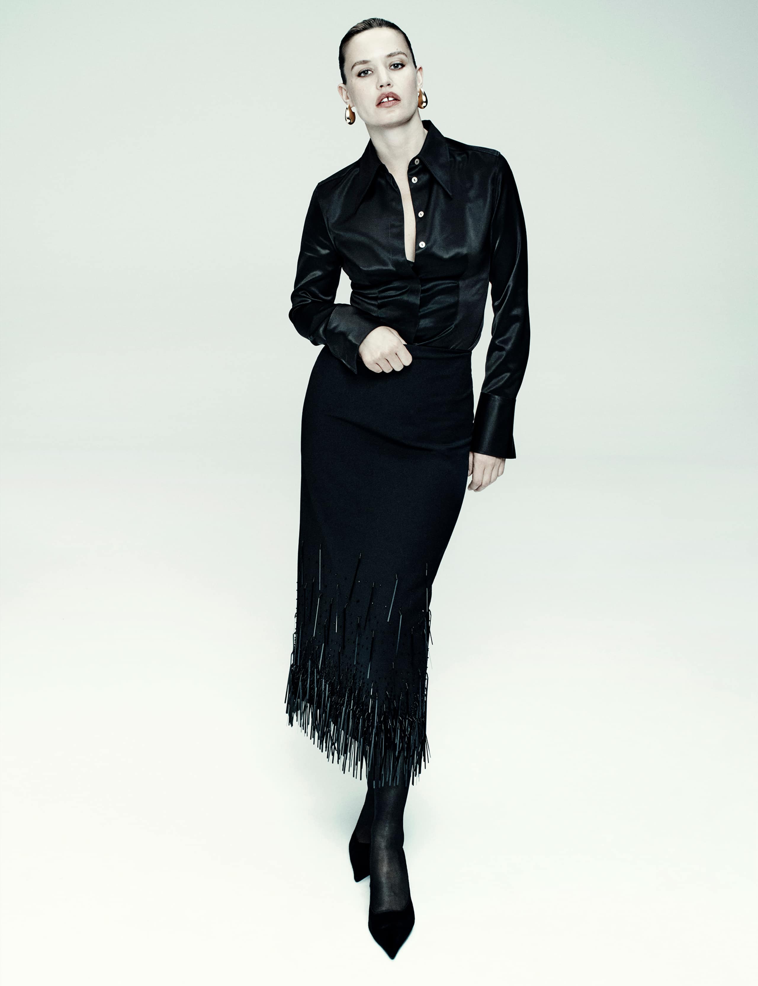 Wool Blend Embellished Tassel Midi Skirt 1 of 7