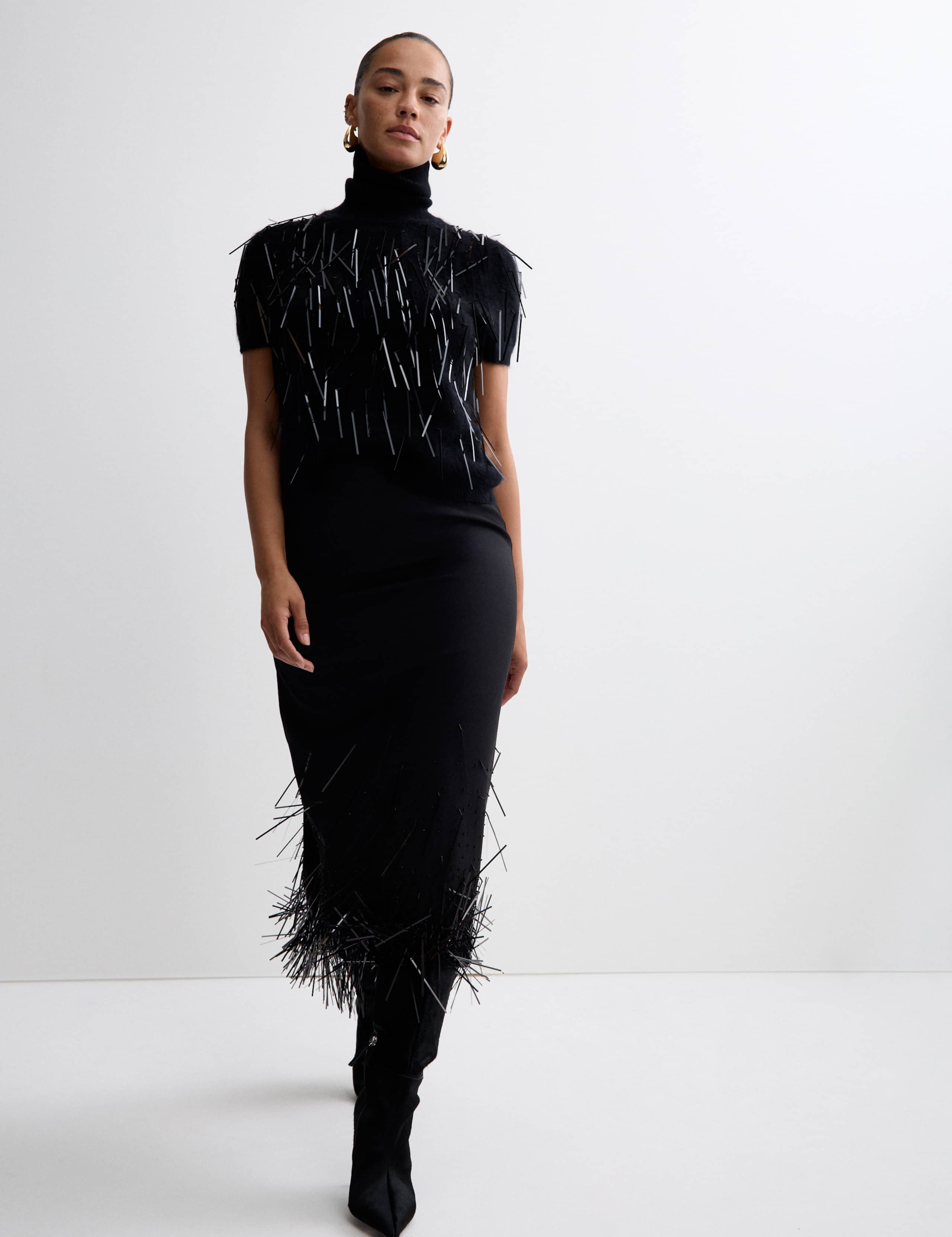 Wool Blend Embellished Tassel Midi Skirt 3 of 7