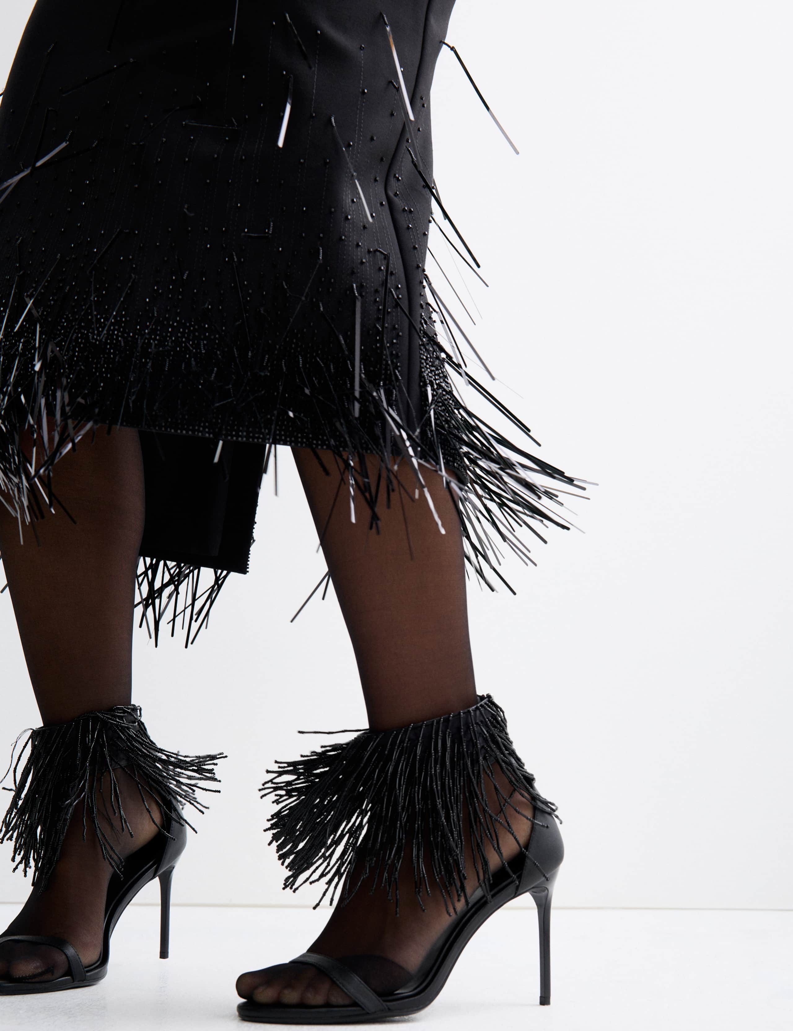 Wool Blend Embellished Tassel Midi Skirt 4 of 7