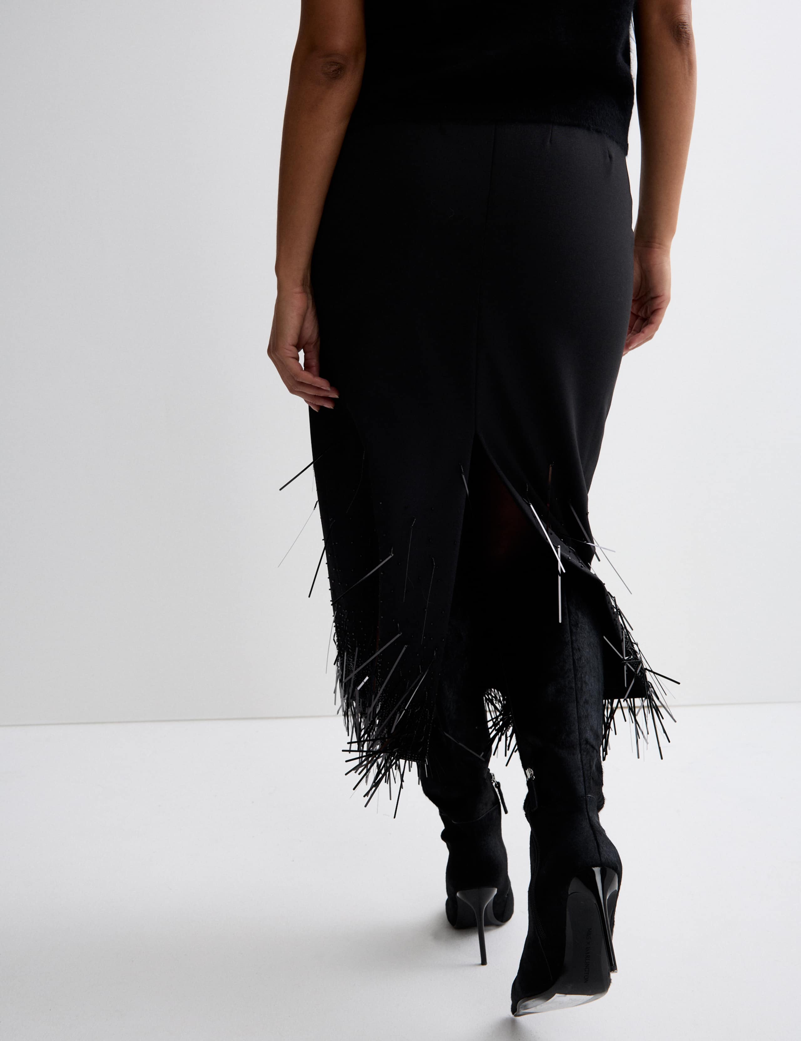 Wool Blend Embellished Tassel Midi Skirt 6 of 7