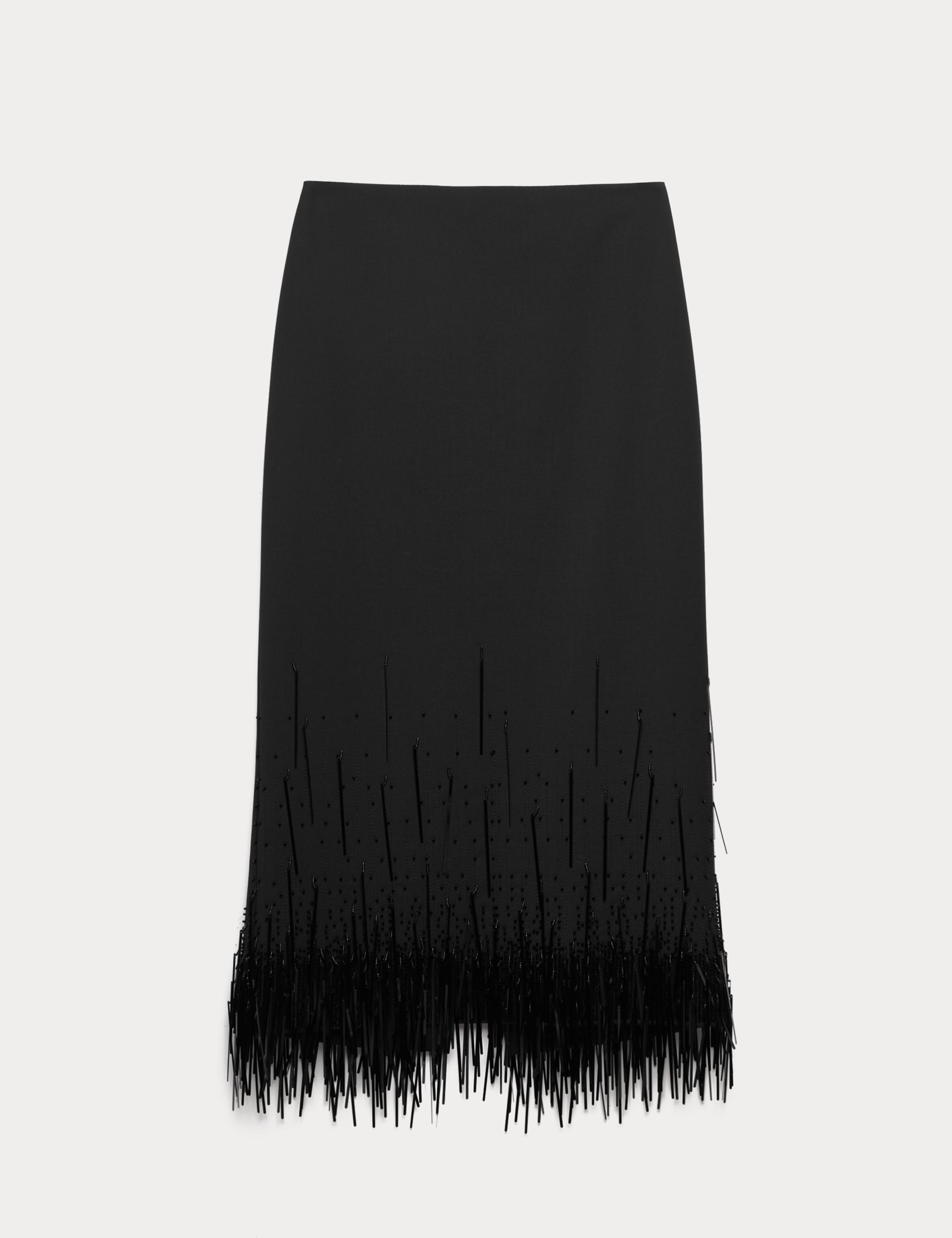 Wool Blend Embellished Tassel Midi Skirt 2 of 7