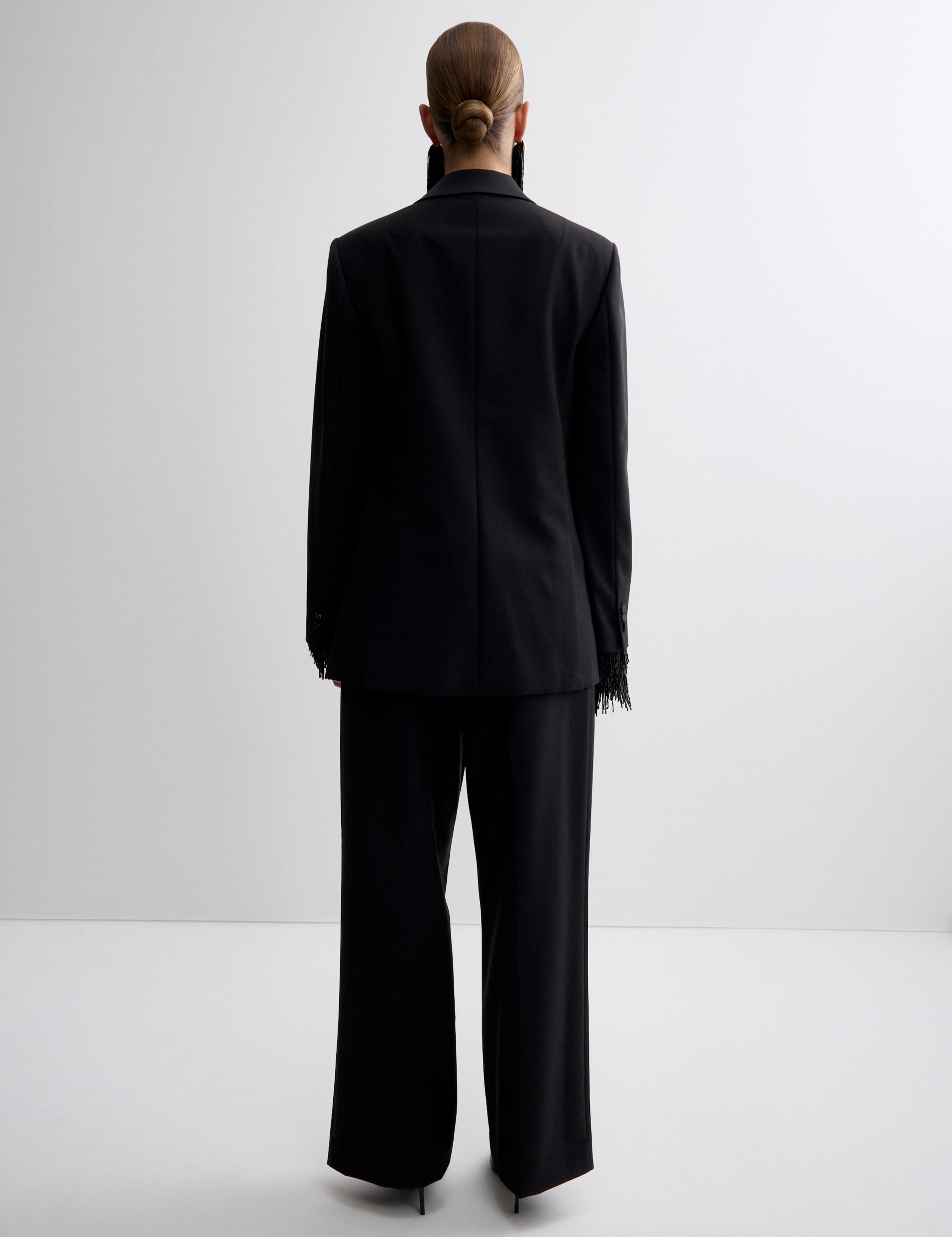 Wool Blend Satin Trim Wide Leg Trousers 5 of 9