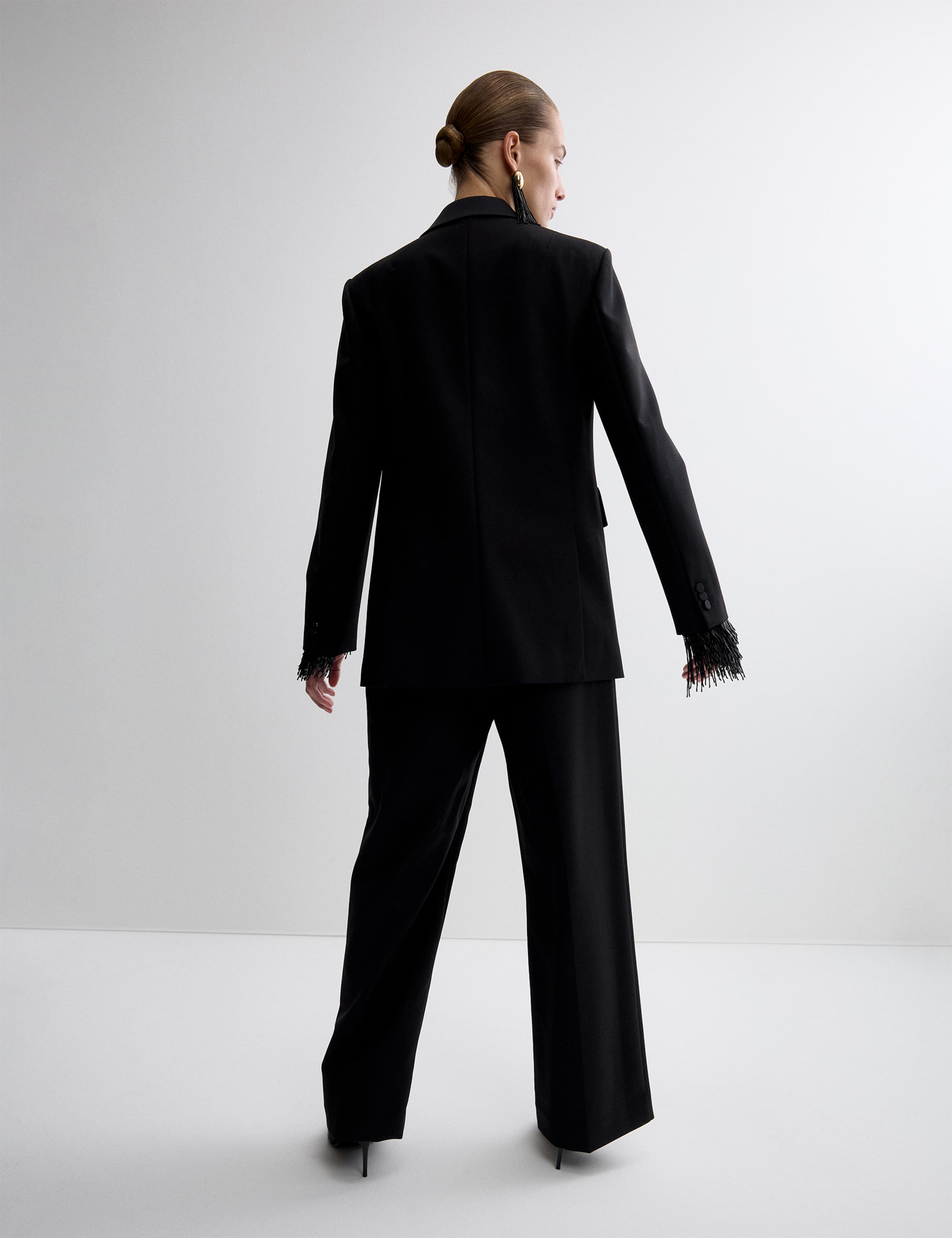 Wool Blend Satin Trim Wide Leg Trousers 8 of 9