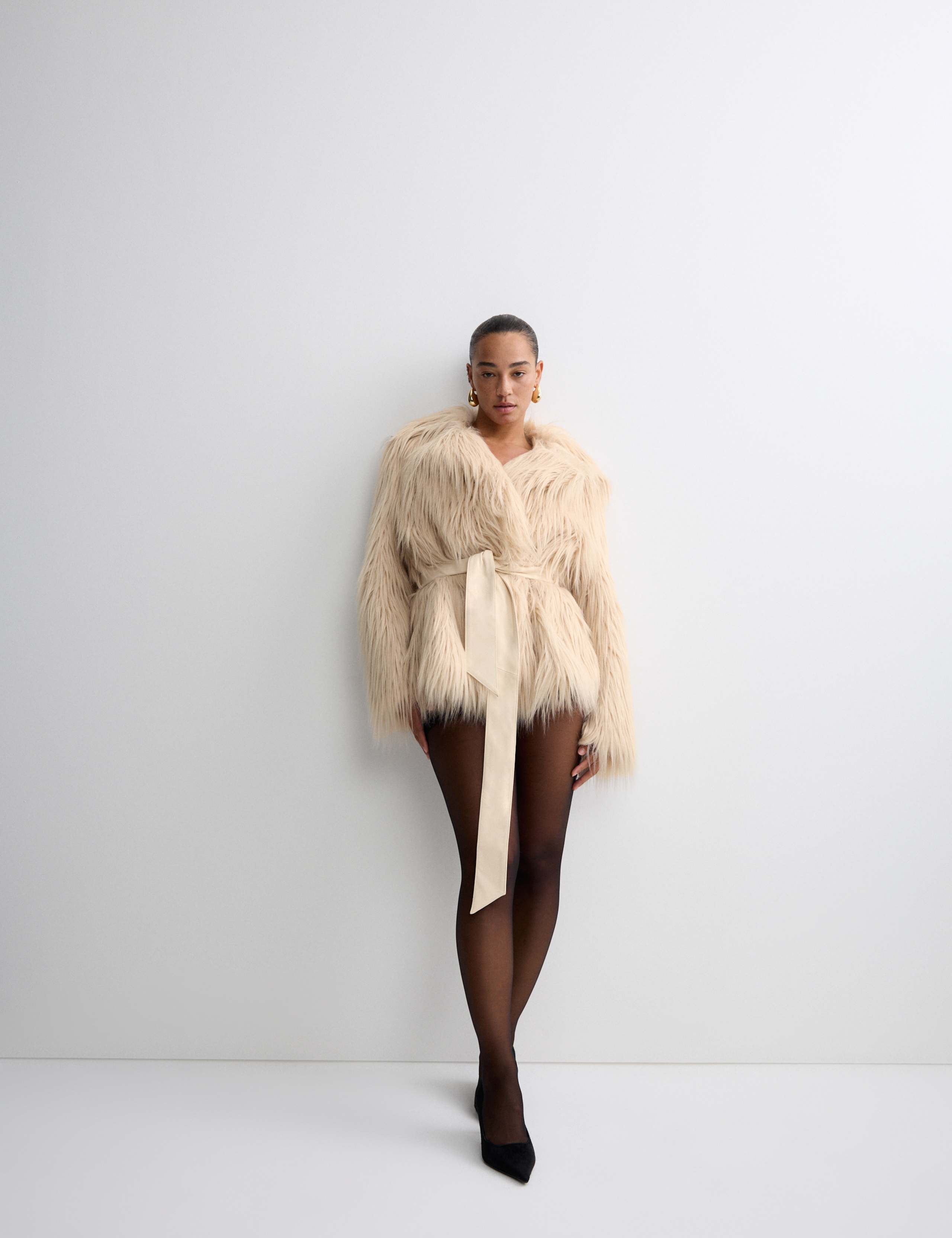 Faux Fur Belted Collared Relaxed Jacket 4 of 6