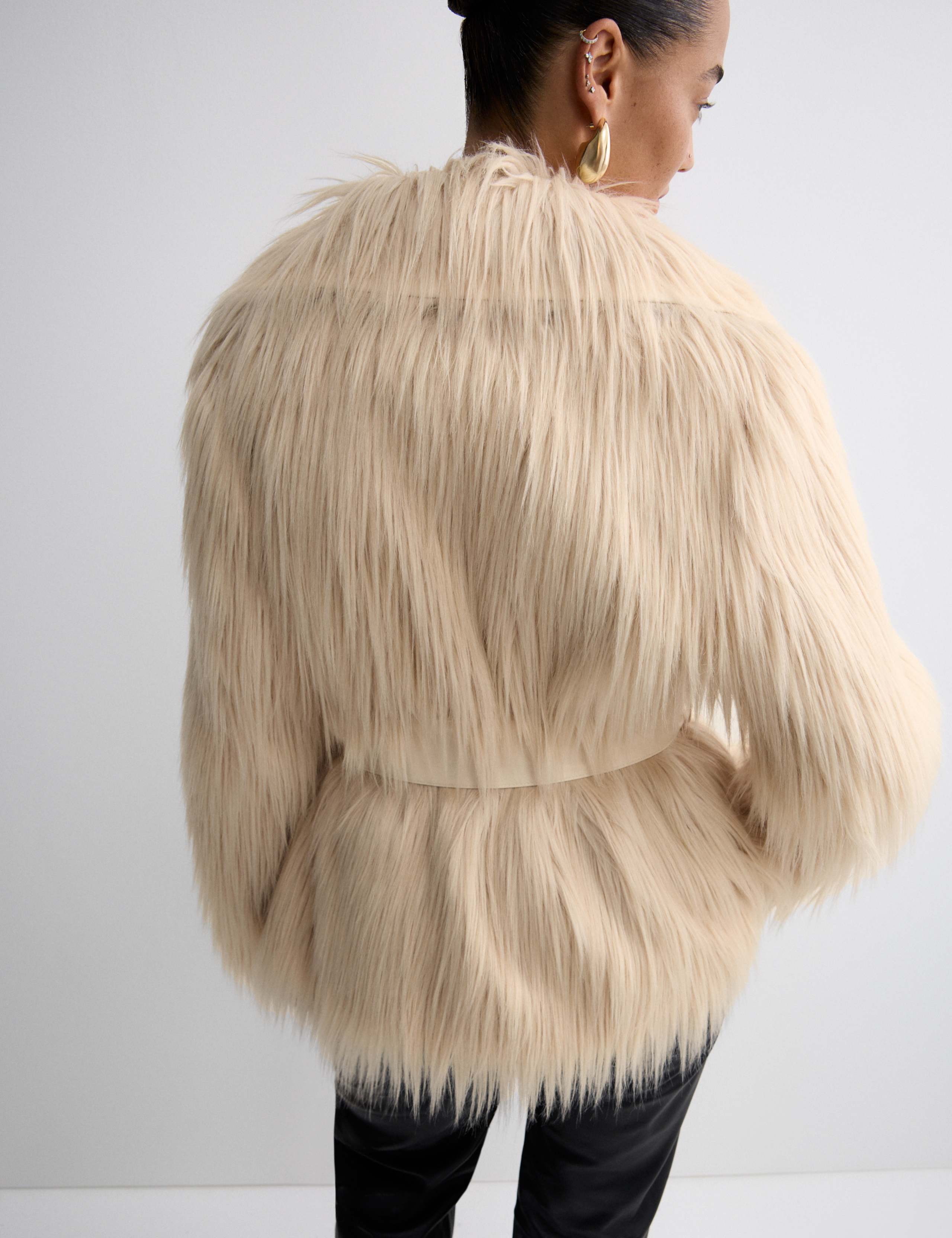 Faux Fur Belted Collared Relaxed Jacket 5 of 6