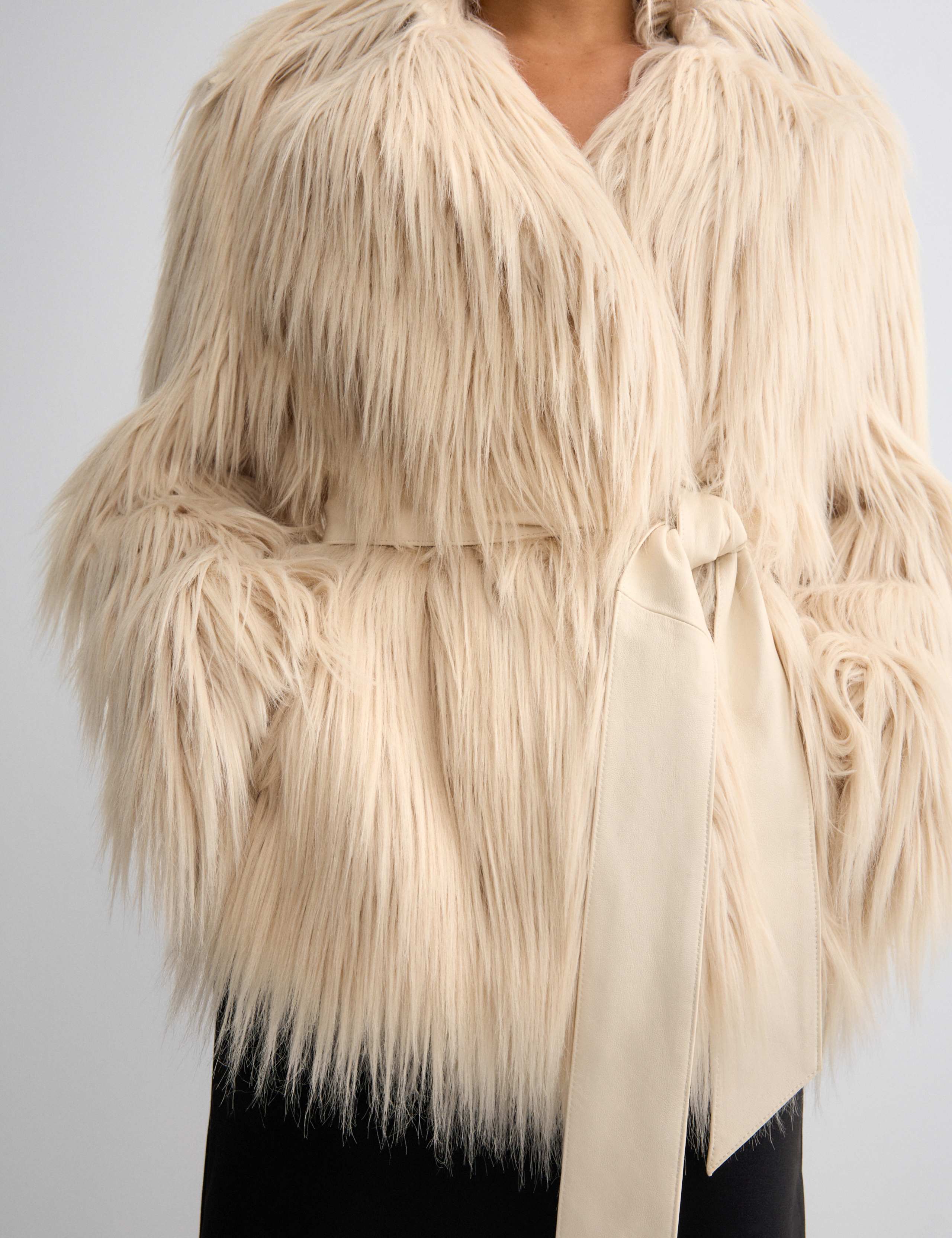 Faux Fur Belted Collared Relaxed Jacket 6 of 6