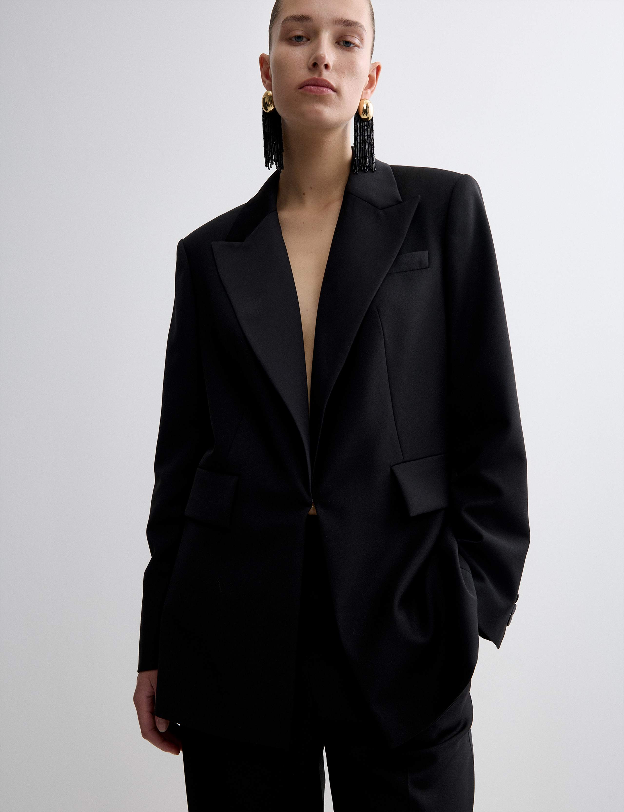 Wool Blend Satin Trim Tailored Blazer 5 of 10