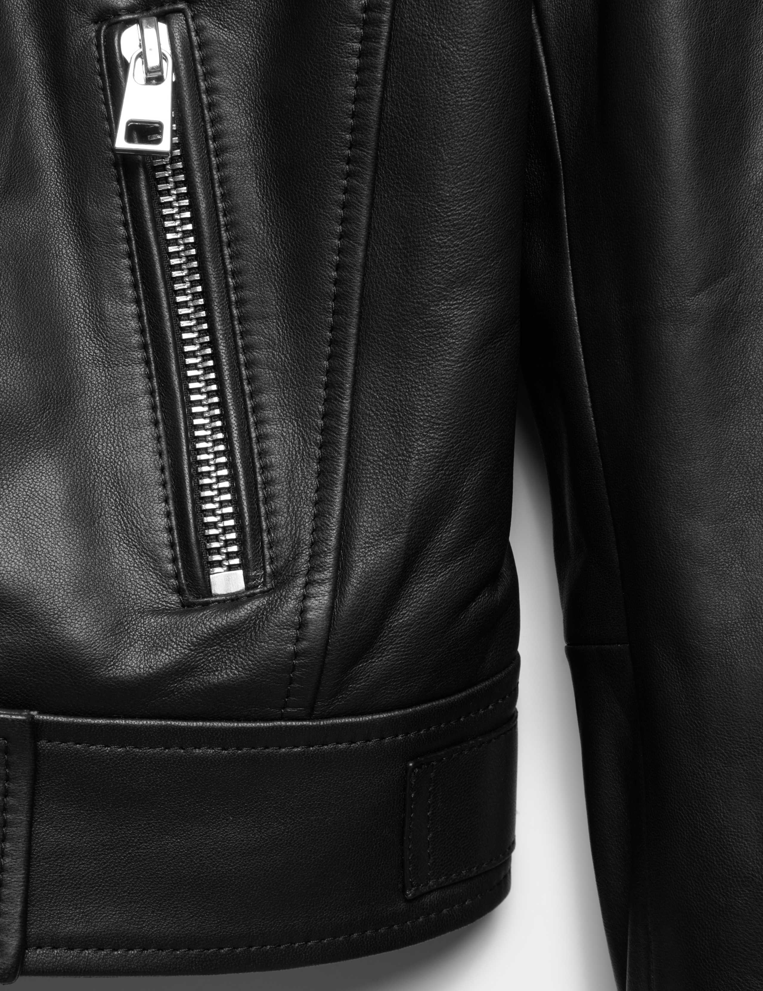 Leather Funnel Neck Biker Jacket 9 of 9