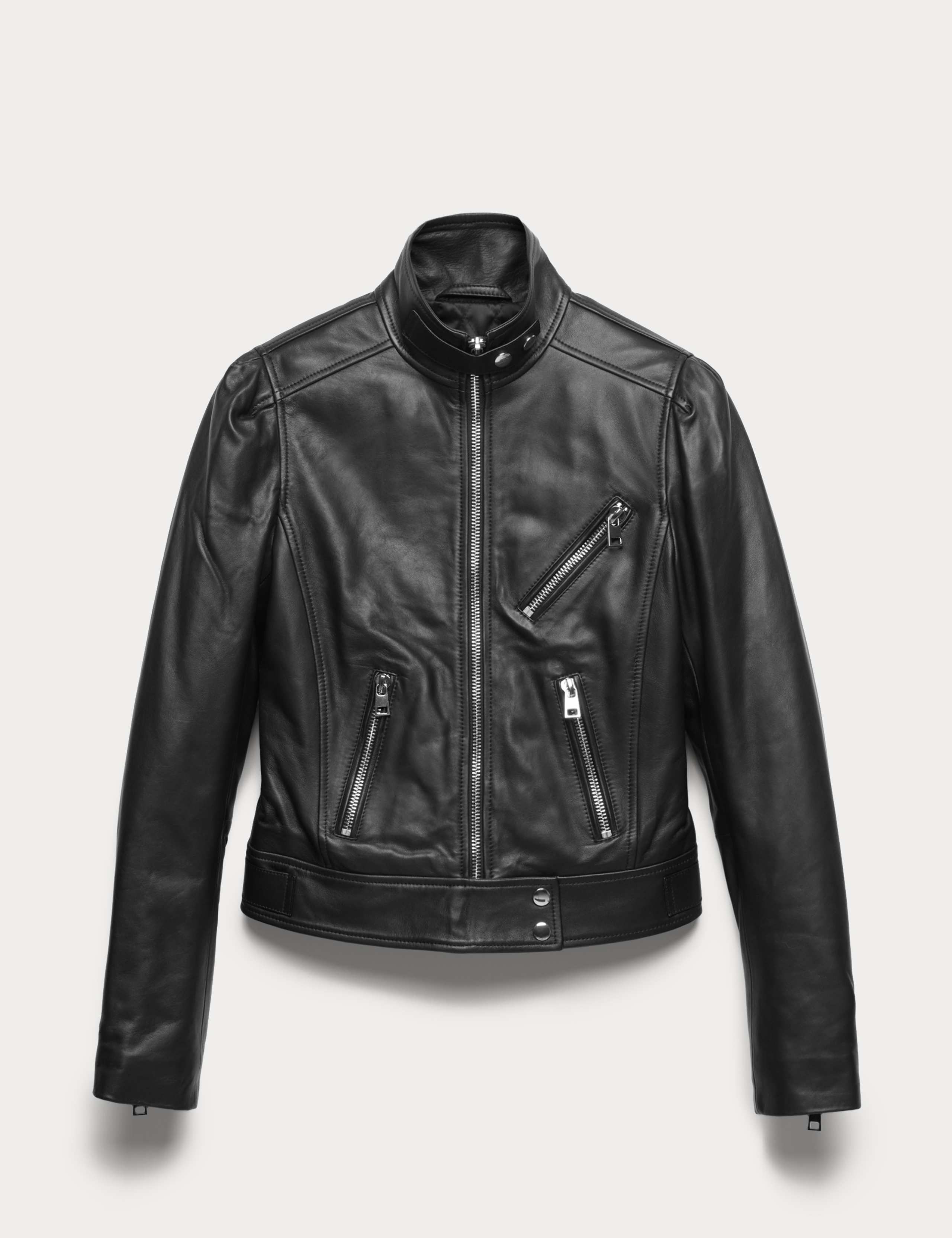 Leather Funnel Neck Biker Jacket 2 of 9