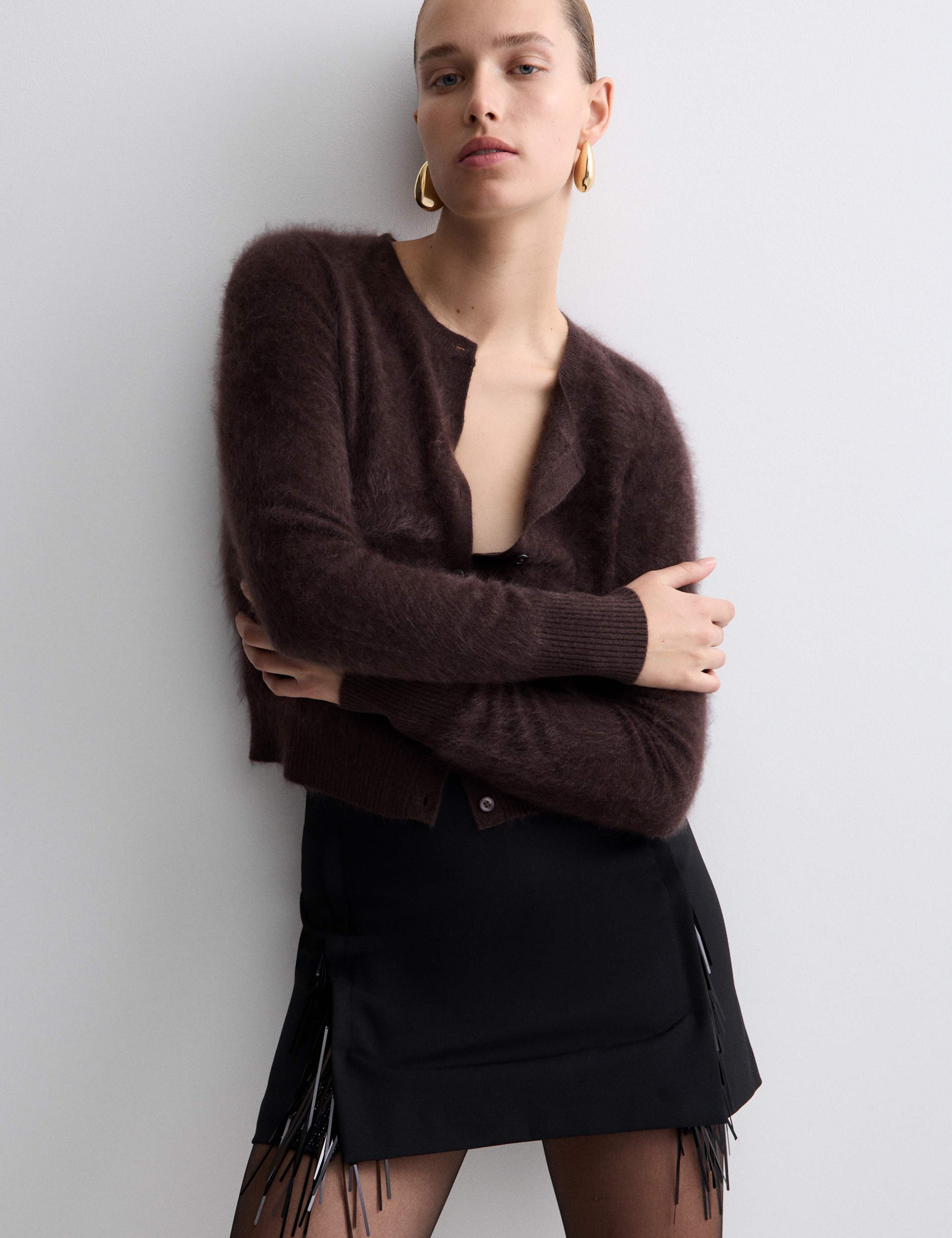 Brushed Pure Cashmere Button Front Cardigan 4 of 7