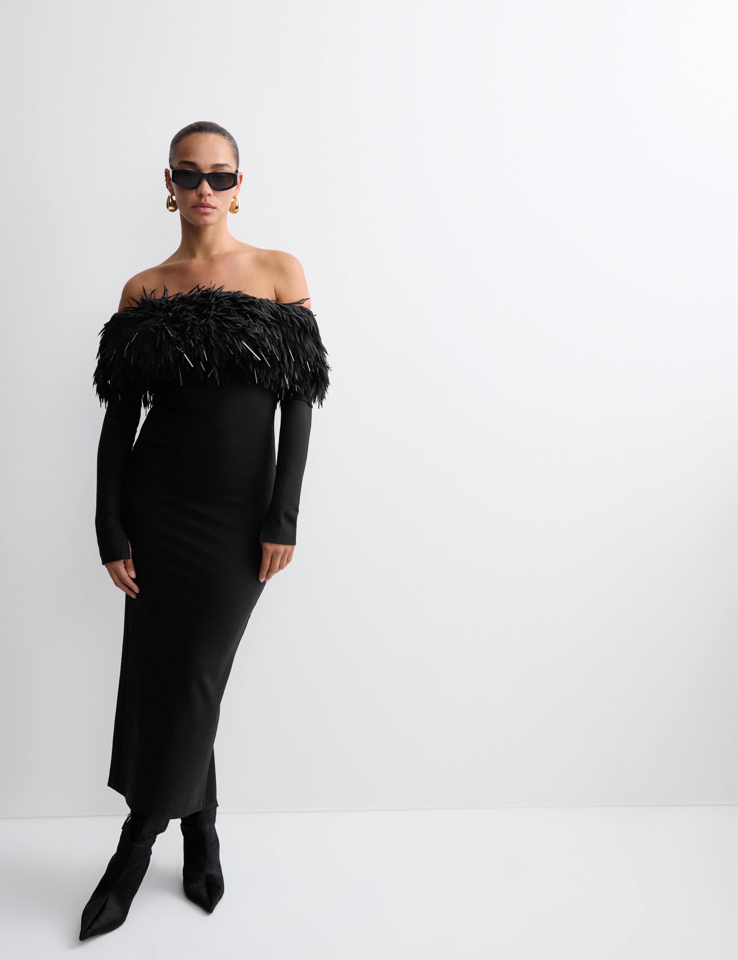 Bardot Feather Fringed Midi Bodycon Dress 4 of 8