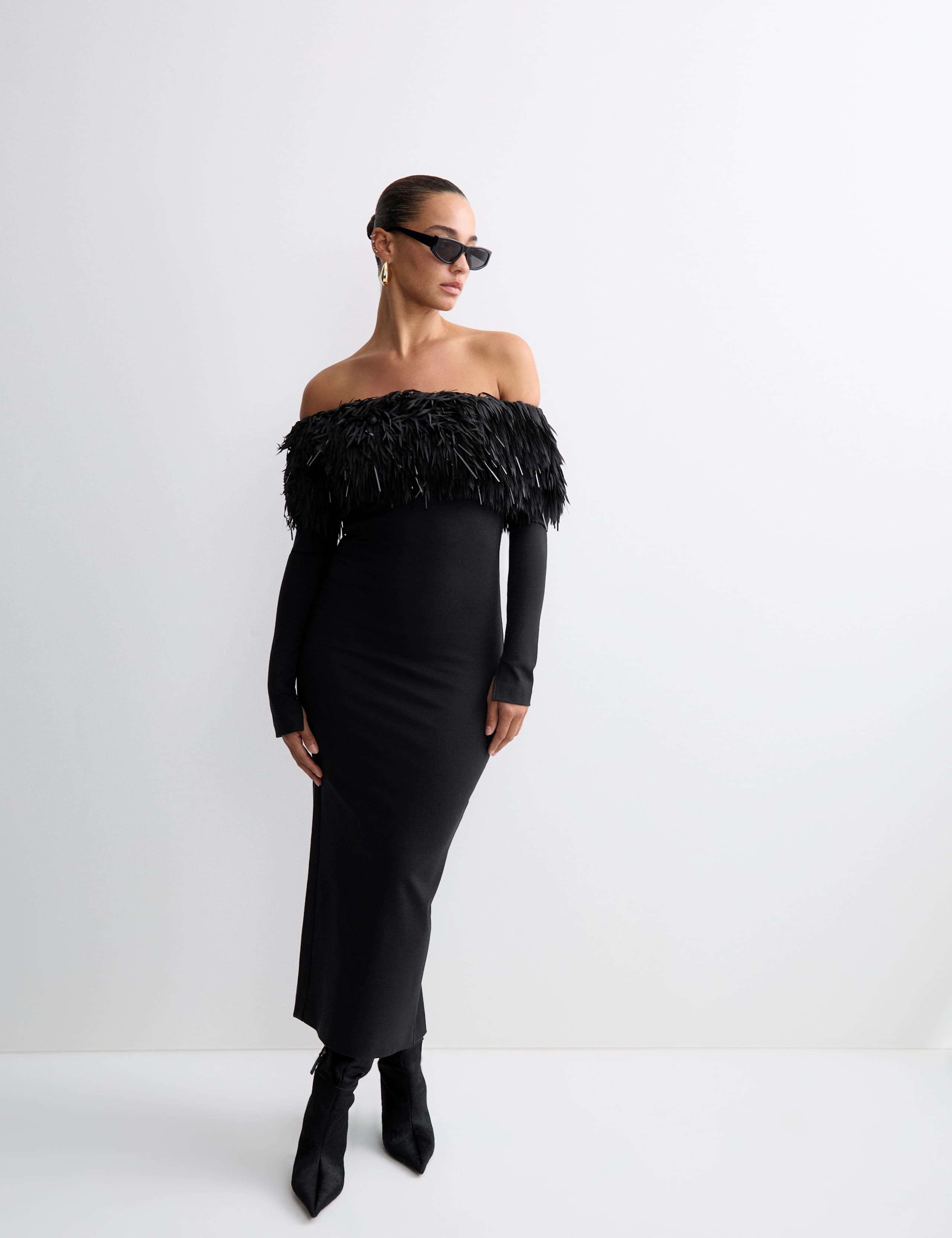 Bardot Feather Fringed Midi Bodycon Dress 6 of 8