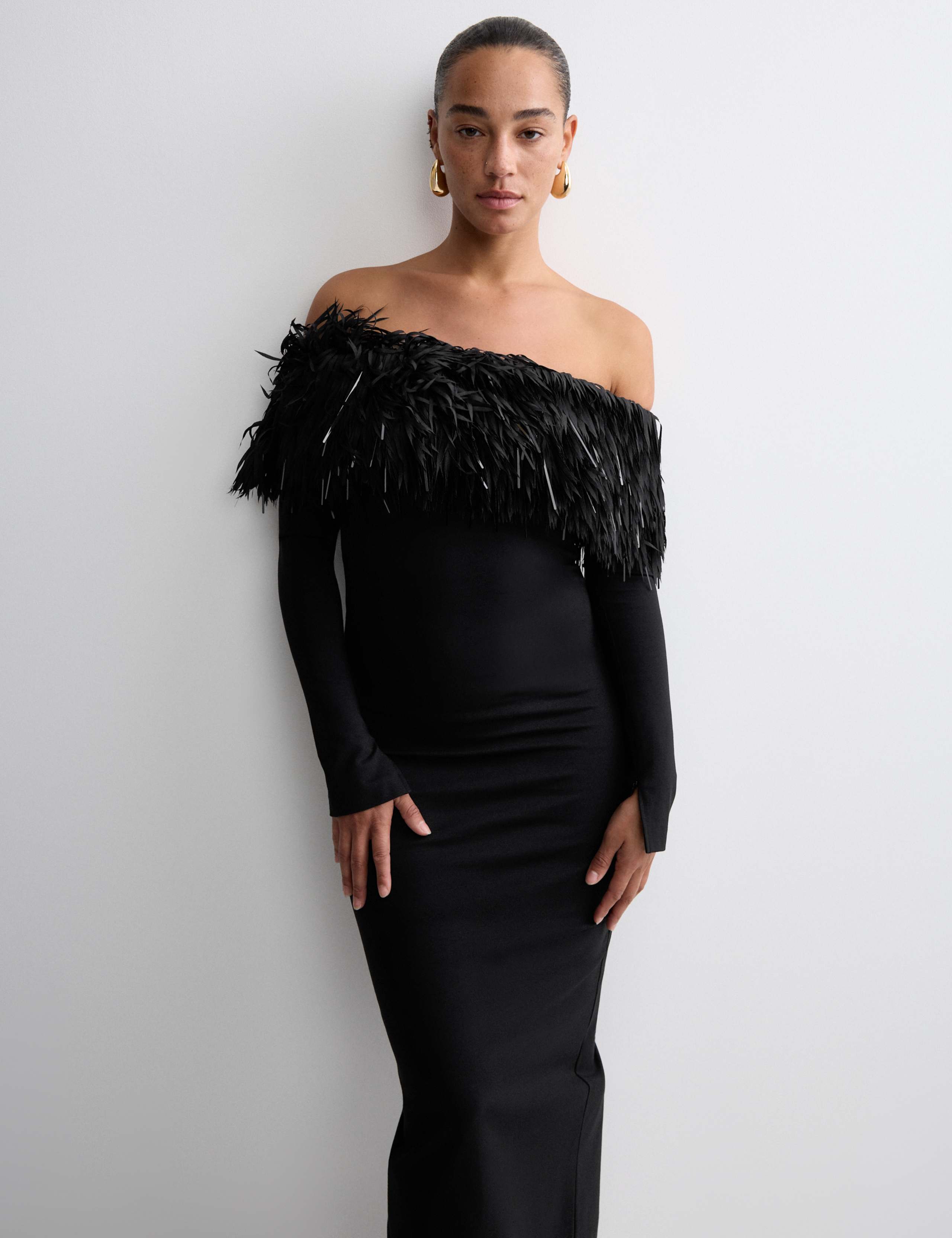 Bardot Feather Fringed Midi Bodycon Dress 7 of 8