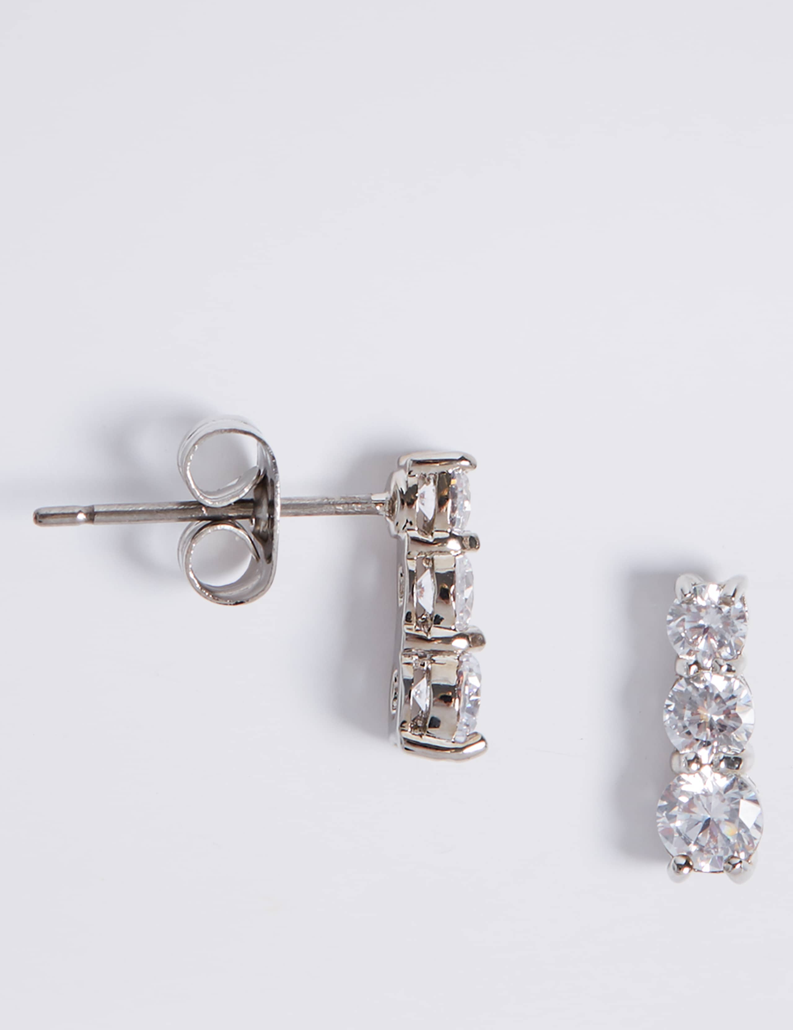 Platinum Plated Triple Diamanté Earrings 1 of 2