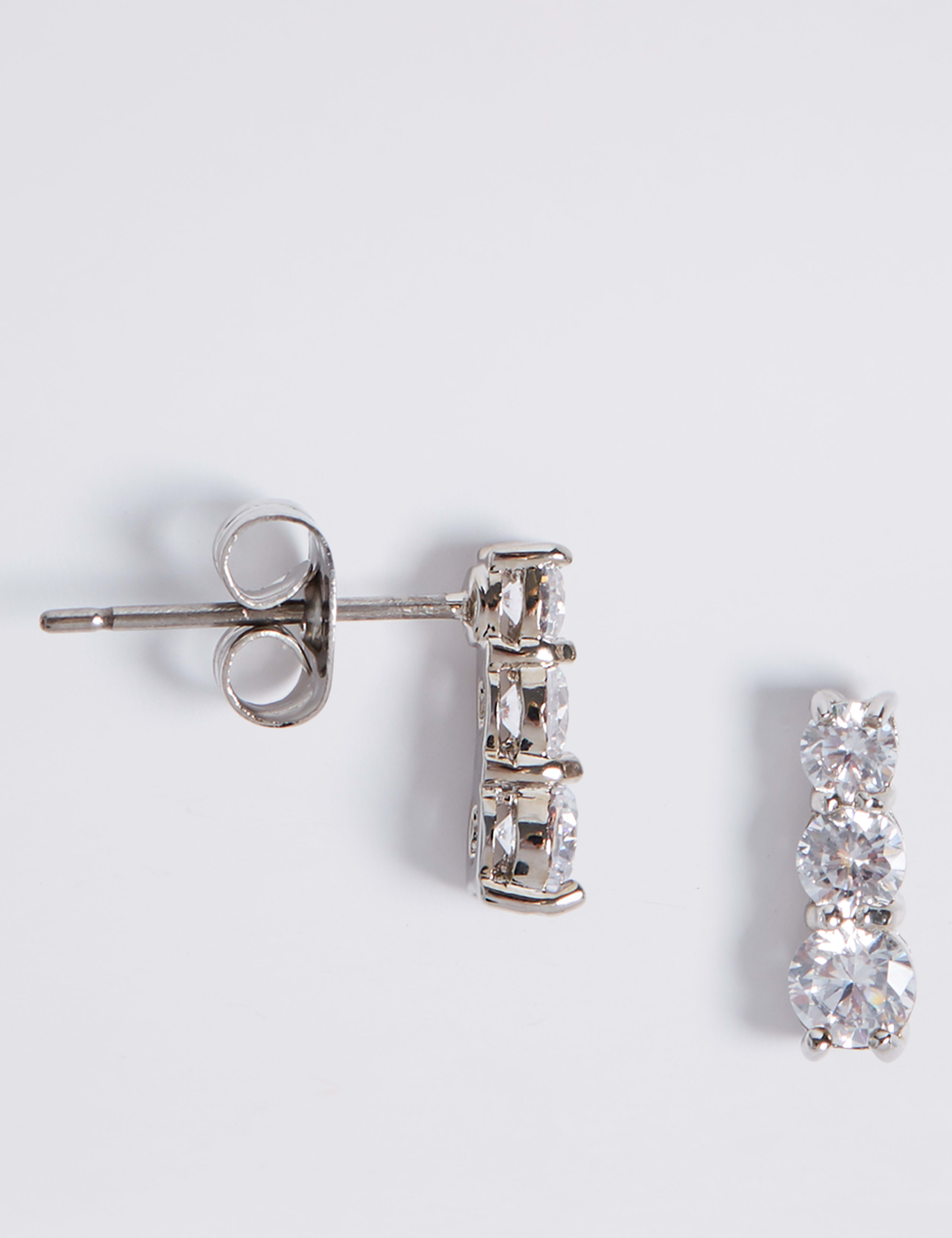 Platinum Plated Triple Diamanté Earrings 2 of 2