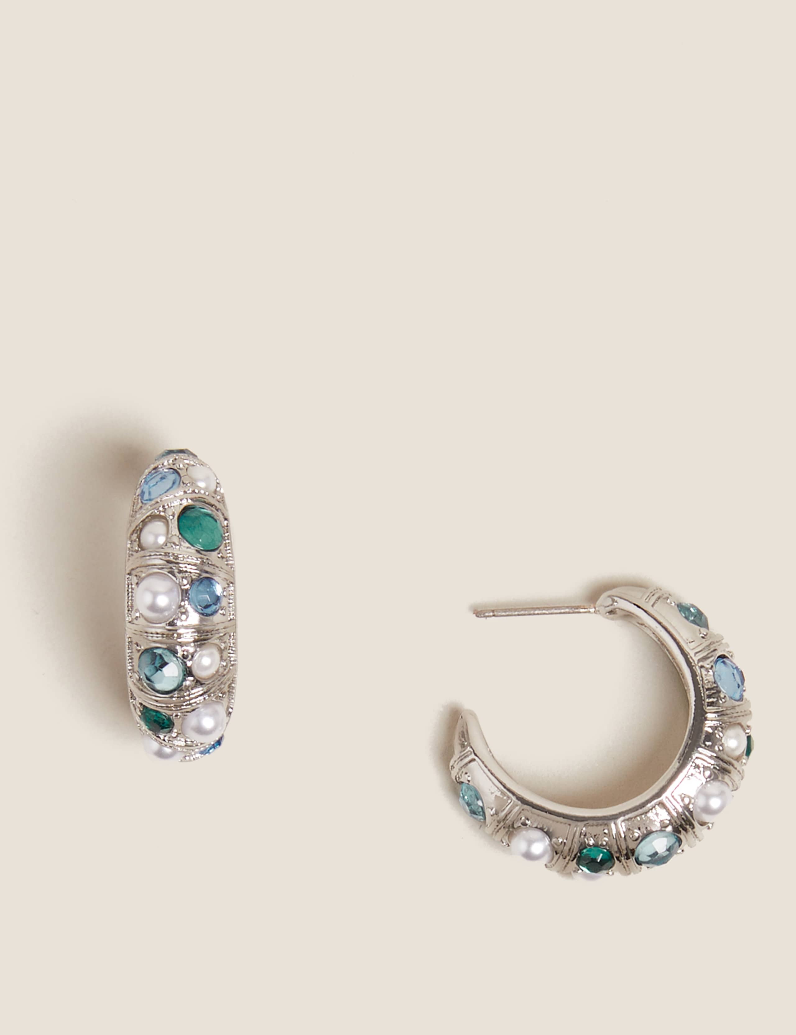 Mixed Sparkle Stone Chunky Hoop Earrings 1 of 1