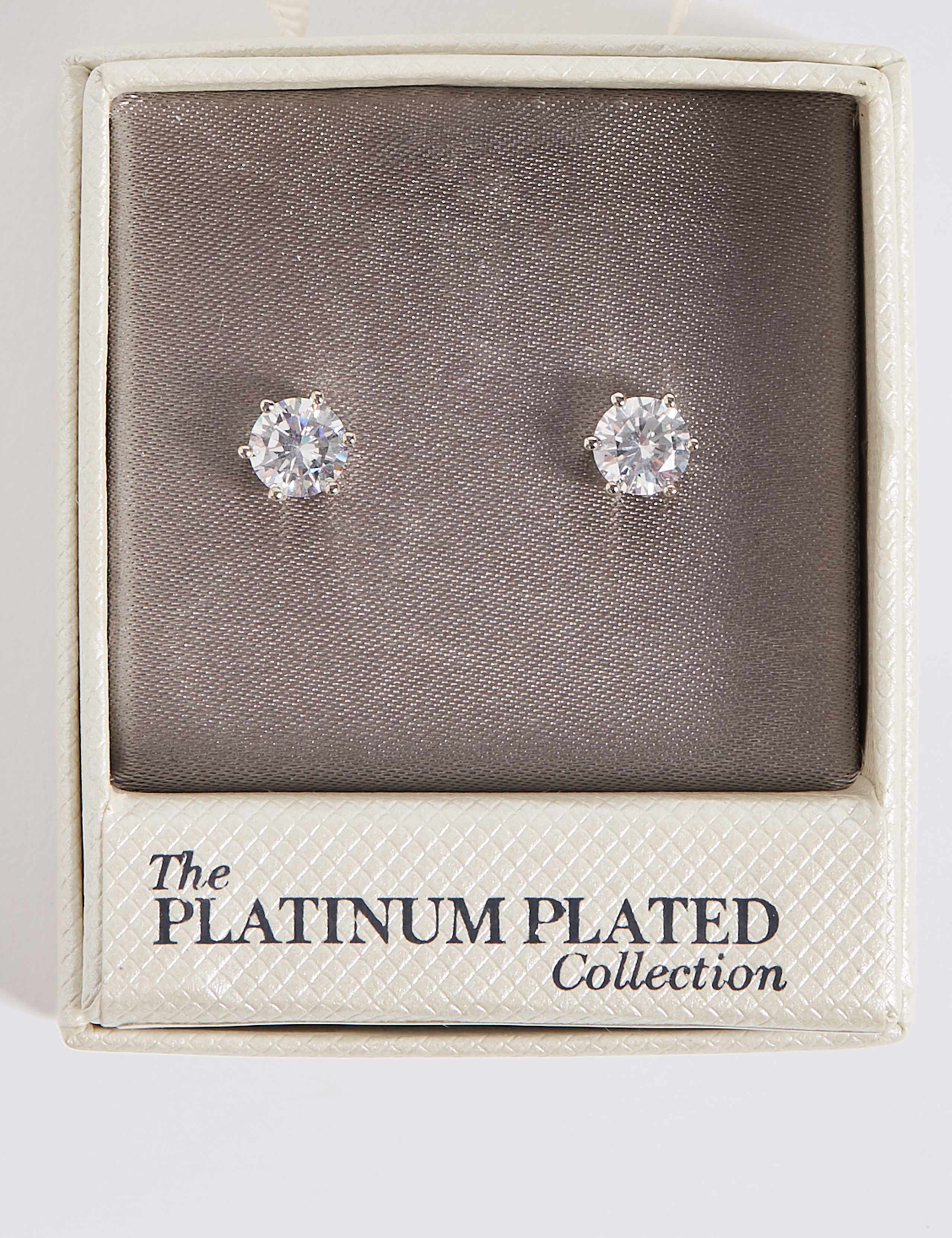 Platinum Plated Diamanté Stud Earrings 1 of 3
