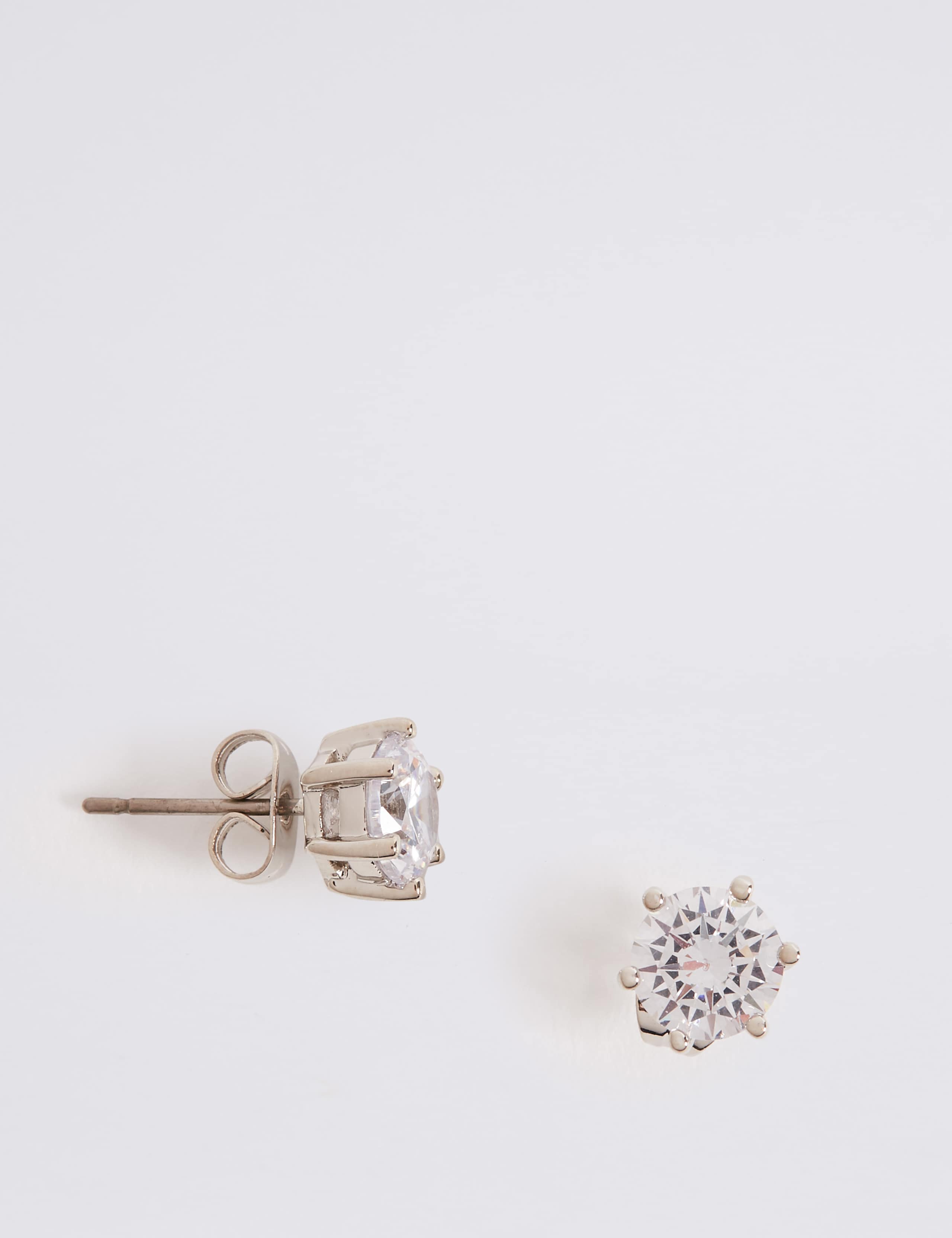 Platinum Plated Diamanté Stud Earrings 3 of 3