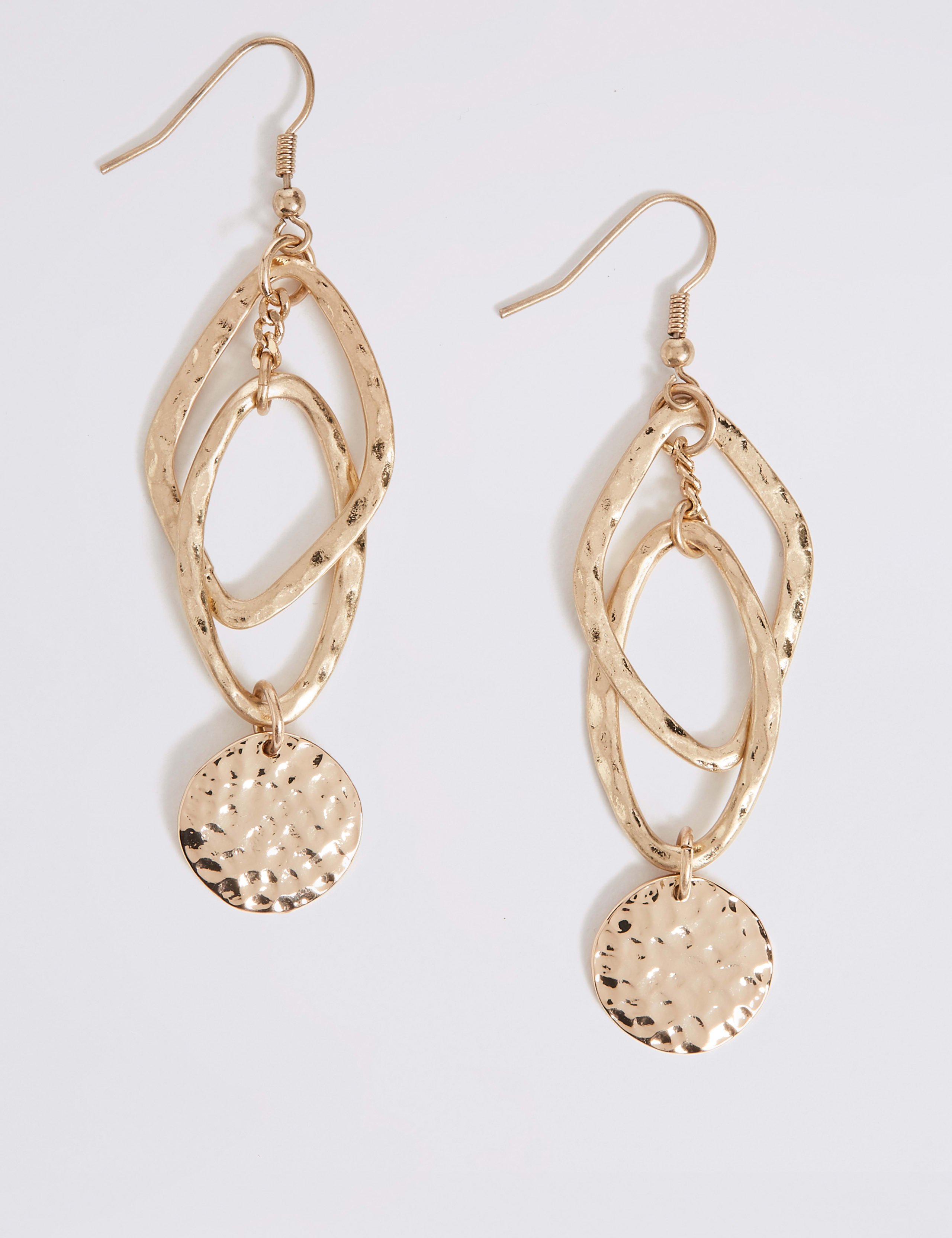 Double Loop Dented Disc Drop Earrings 1 of 1