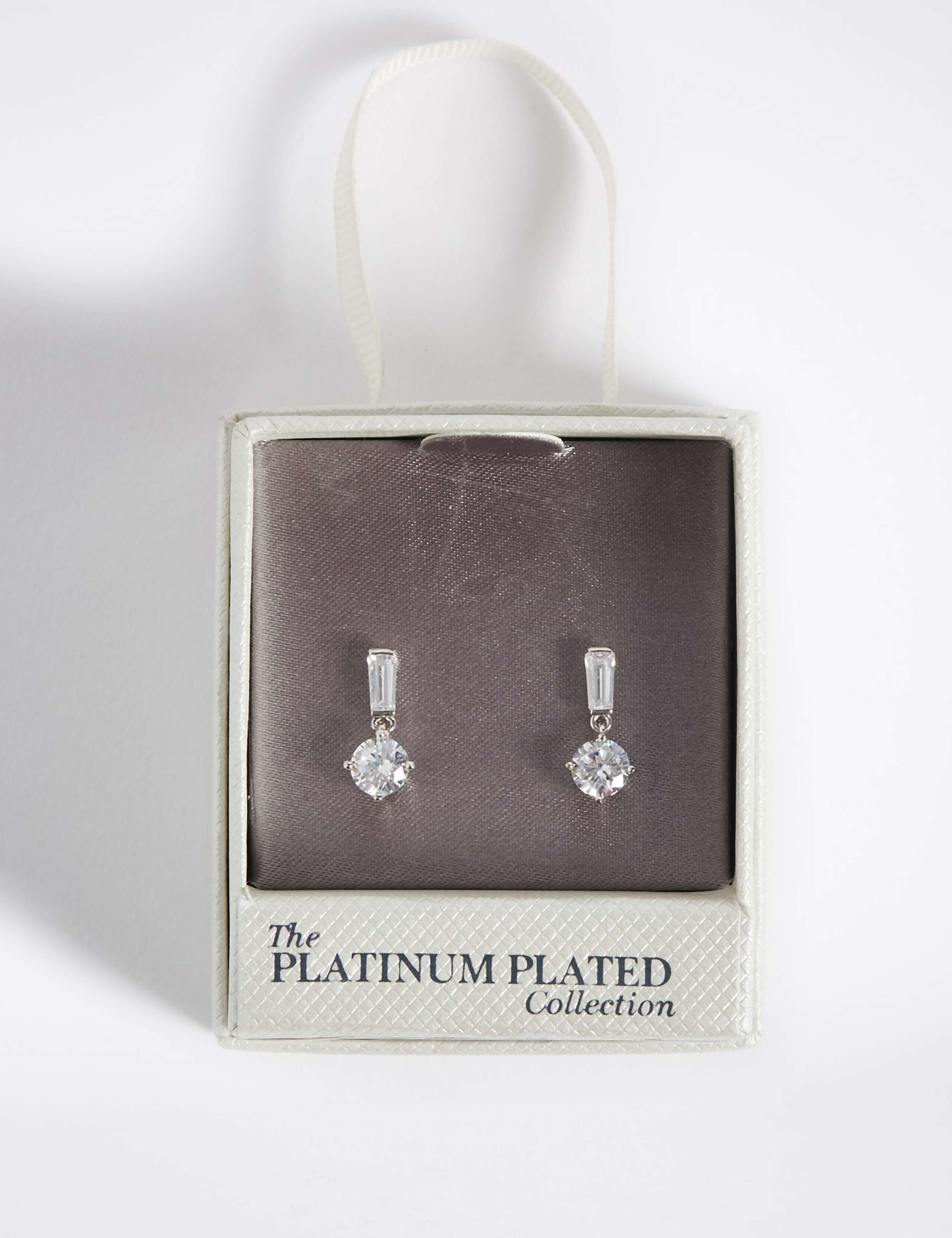 Platinum Plated Baguette Drop Earrings 1 of 3