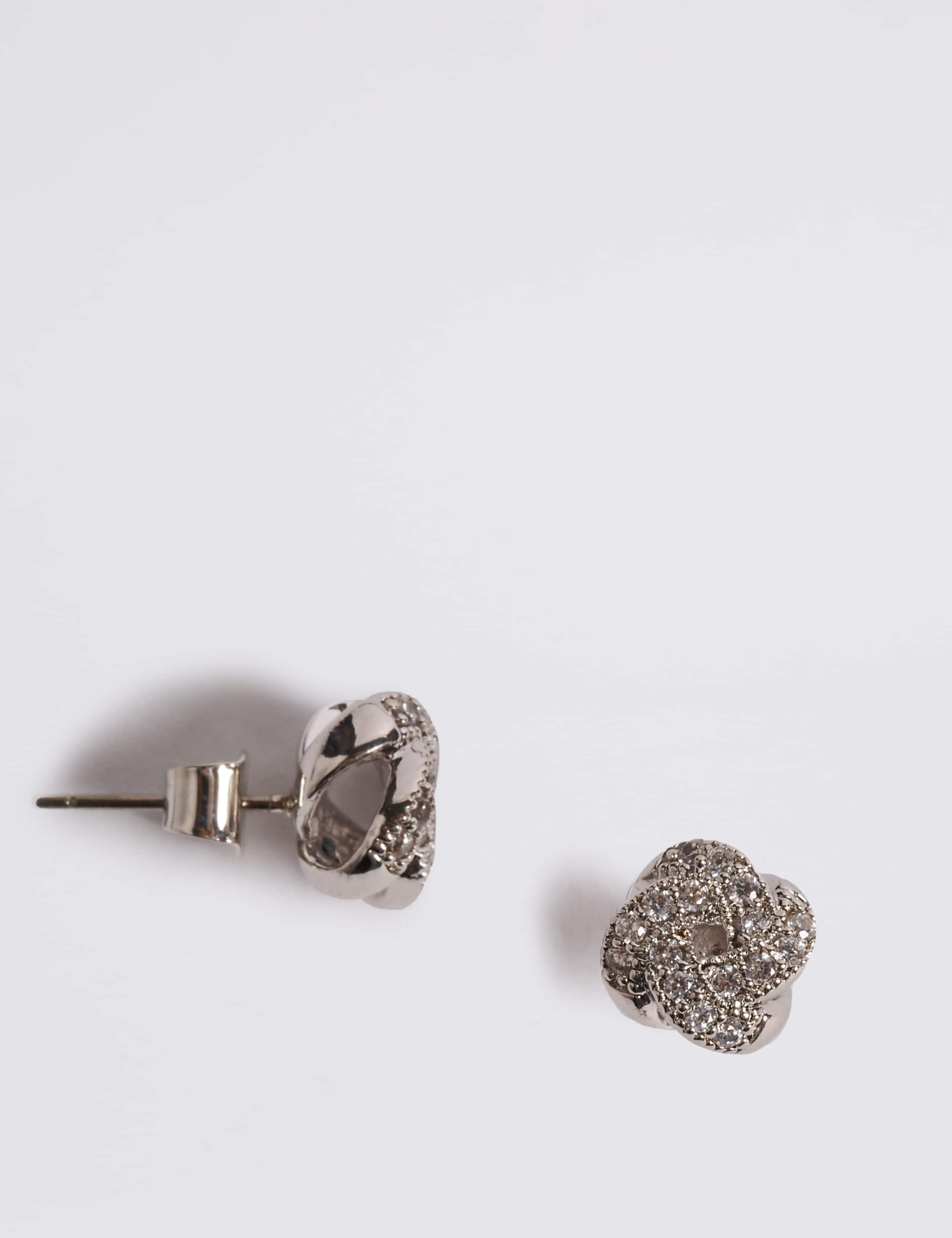 Platinum Plated Diamanté Stud Earrings 1 of 2