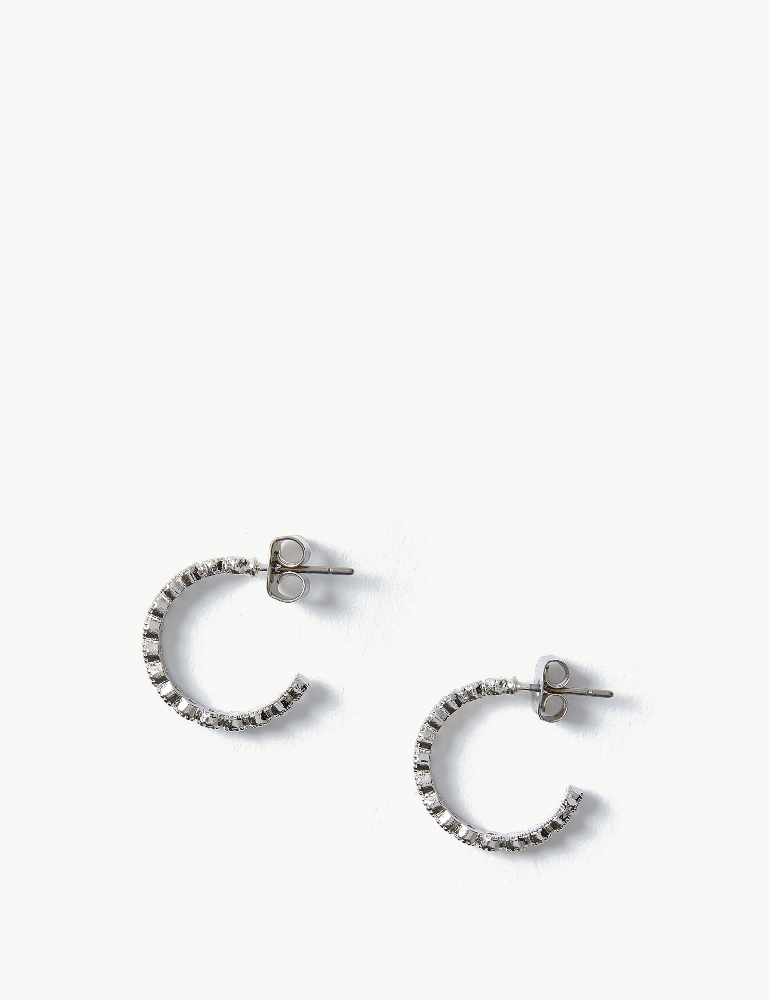 Platinum Plated Bling Hoop Earrings 1 of 2