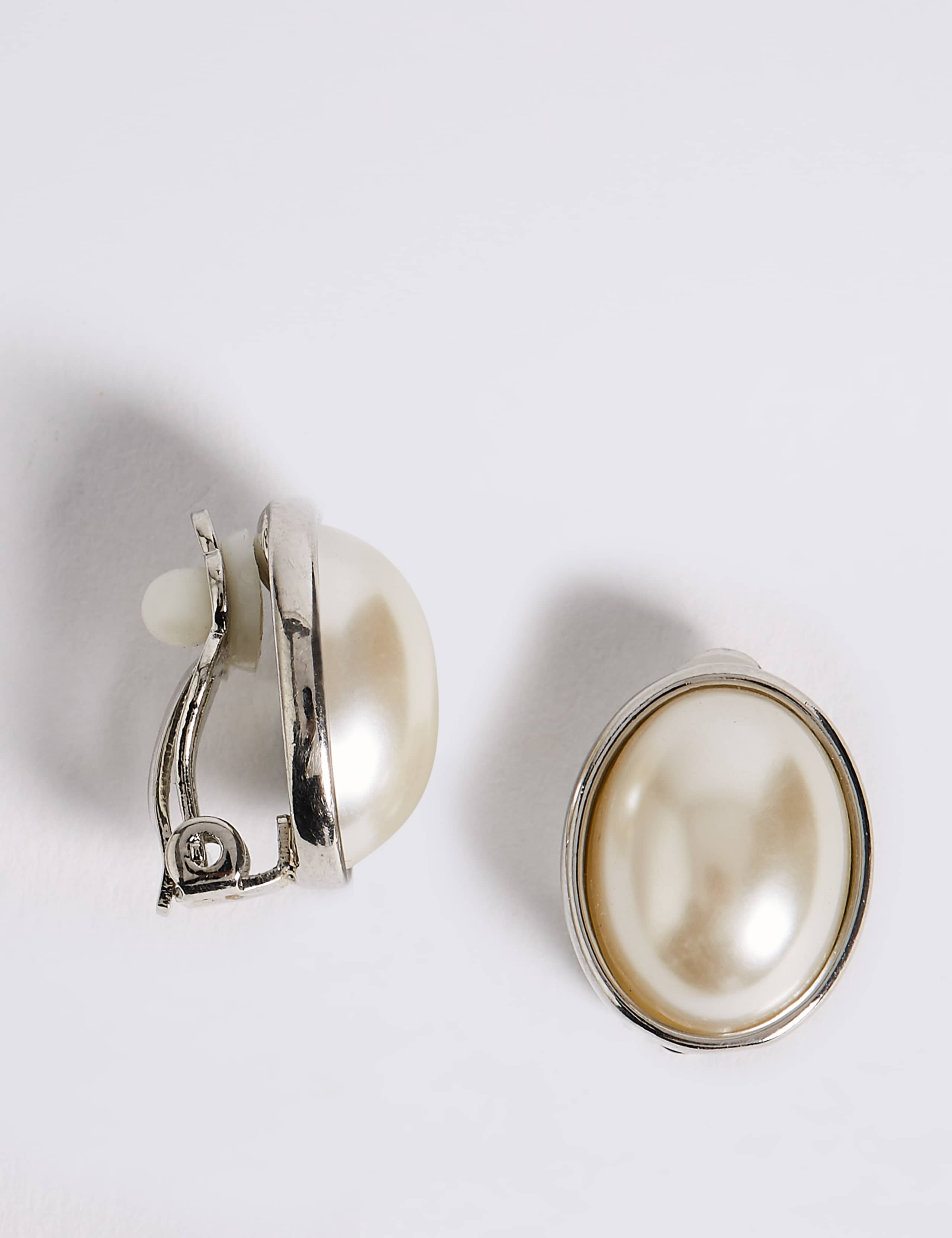 Pearl Effect Oval Clip-On Earrings 1 of 1