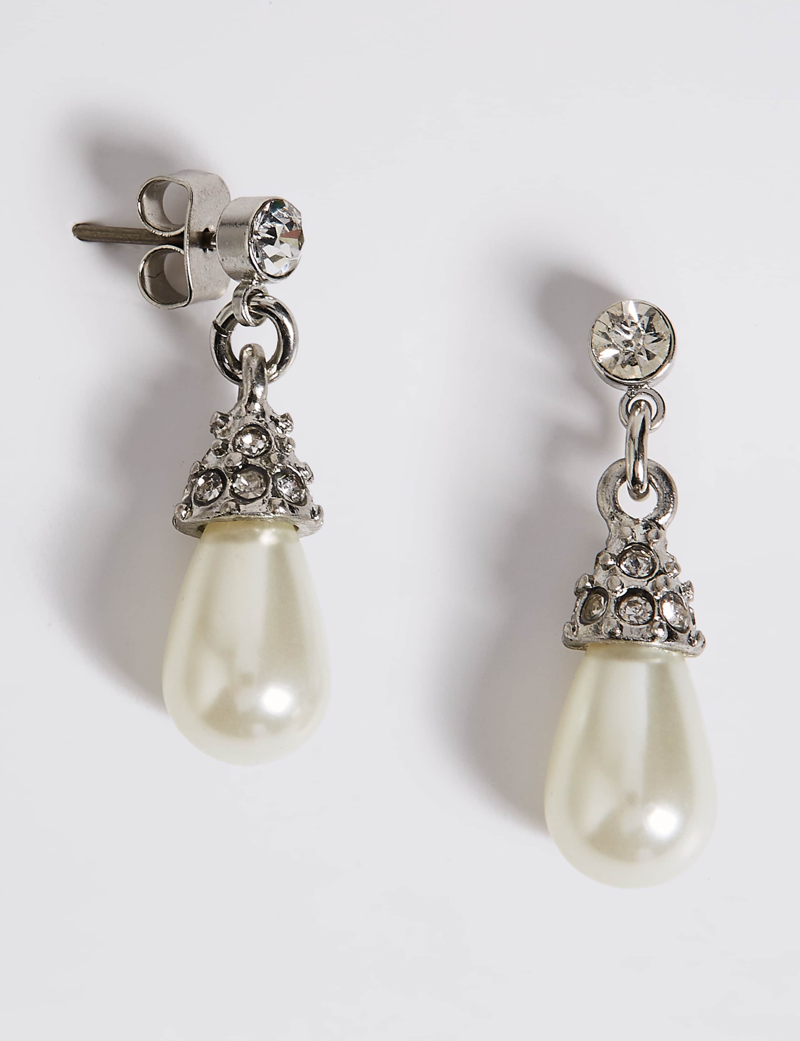 Pearl Effect Diamanté Almond Drop Earrings 1 of 3