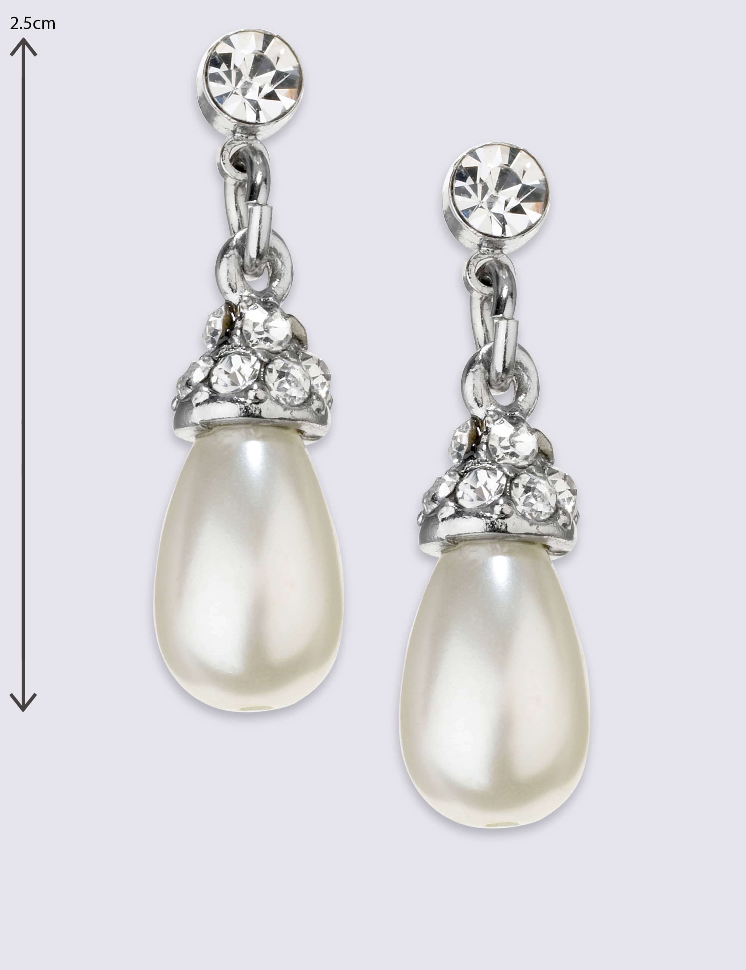 Pearl Effect Diamanté Almond Drop Earrings 3 of 3