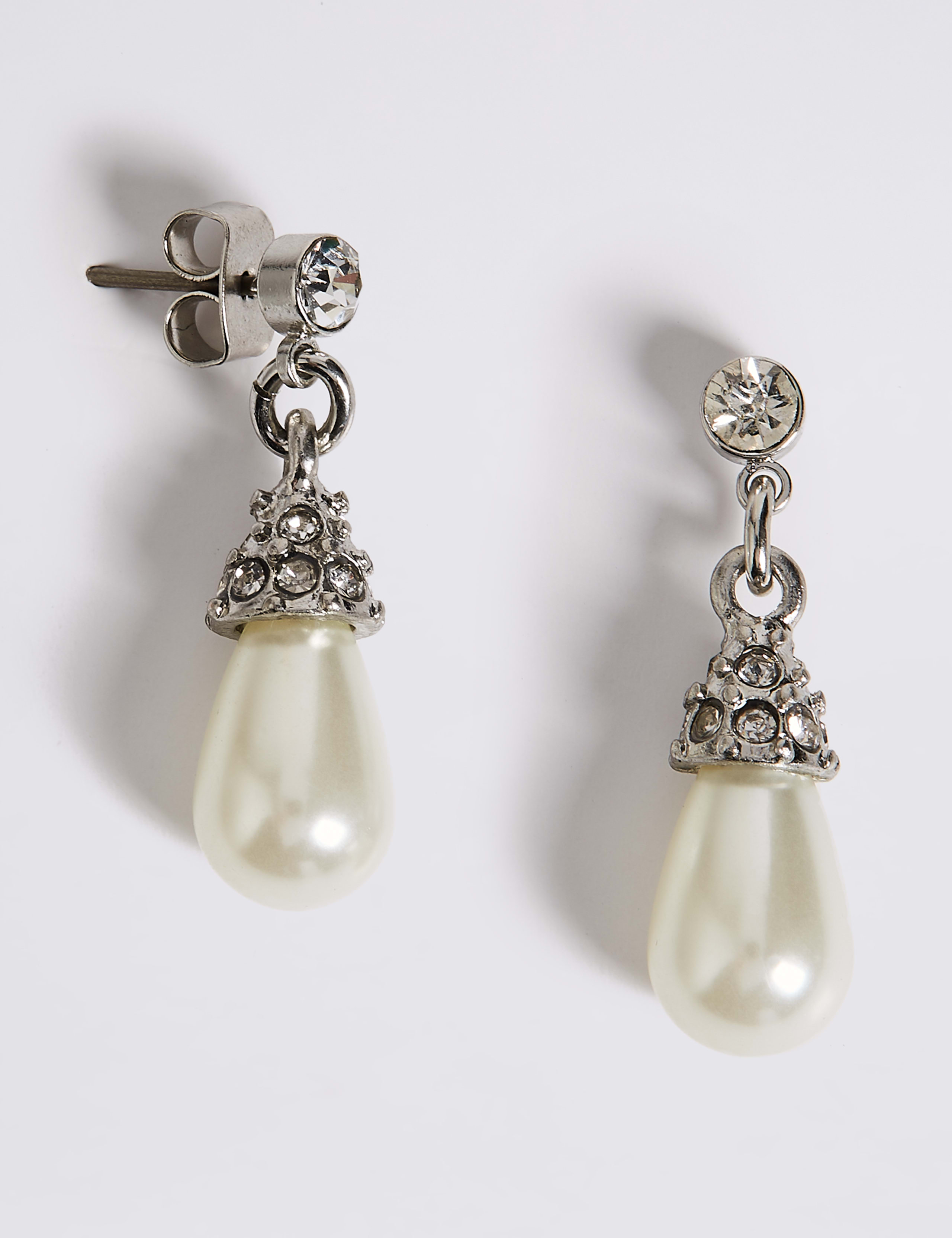 Pearl Effect Diamanté Almond Drop Earrings 2 of 3
