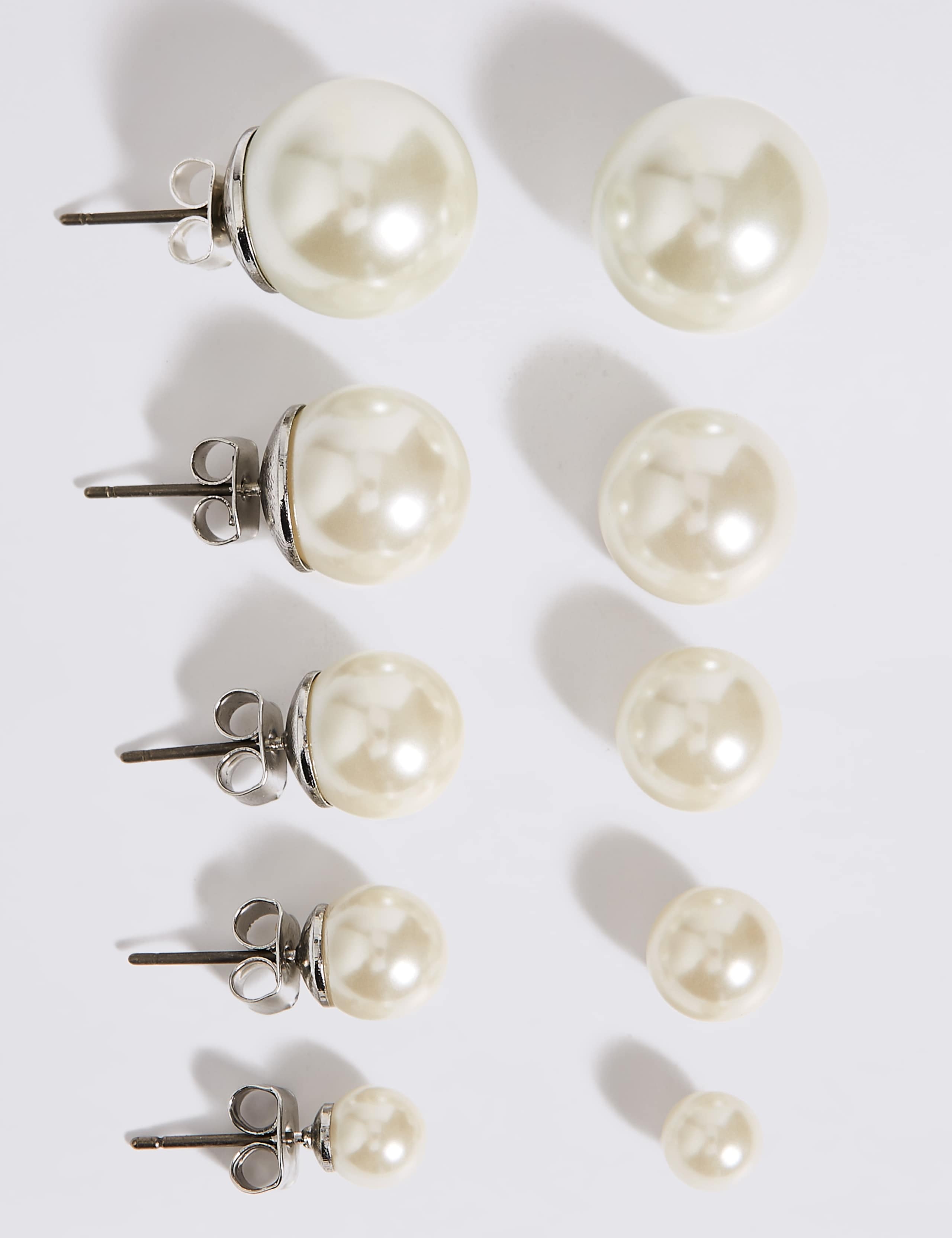 Pearl Effect Stud Earrings Set 1 of 2