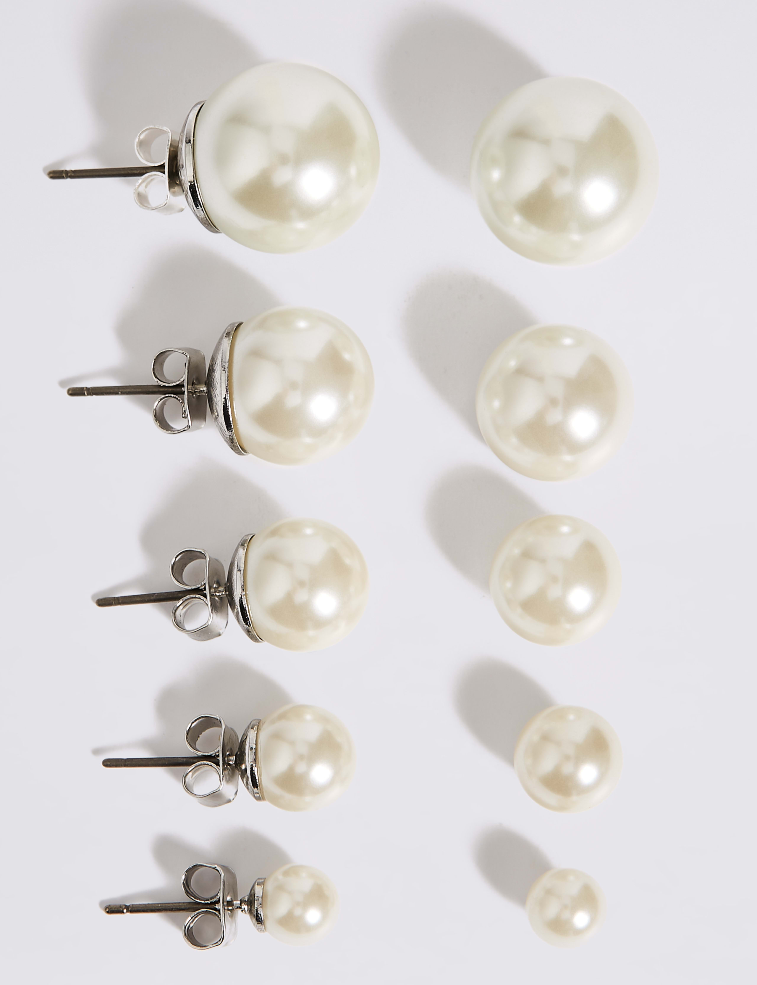 Pearl Effect Stud Earrings Set 2 of 2