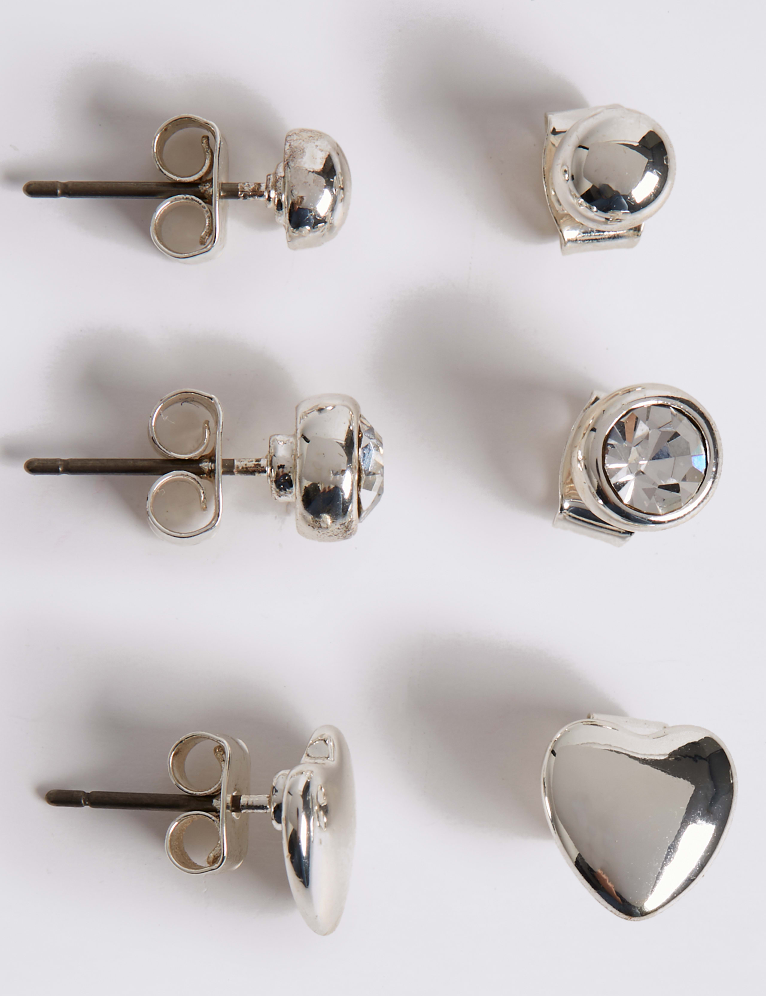 Silver Plated Assorted Stud Trio Earrings Set 2 of 2
