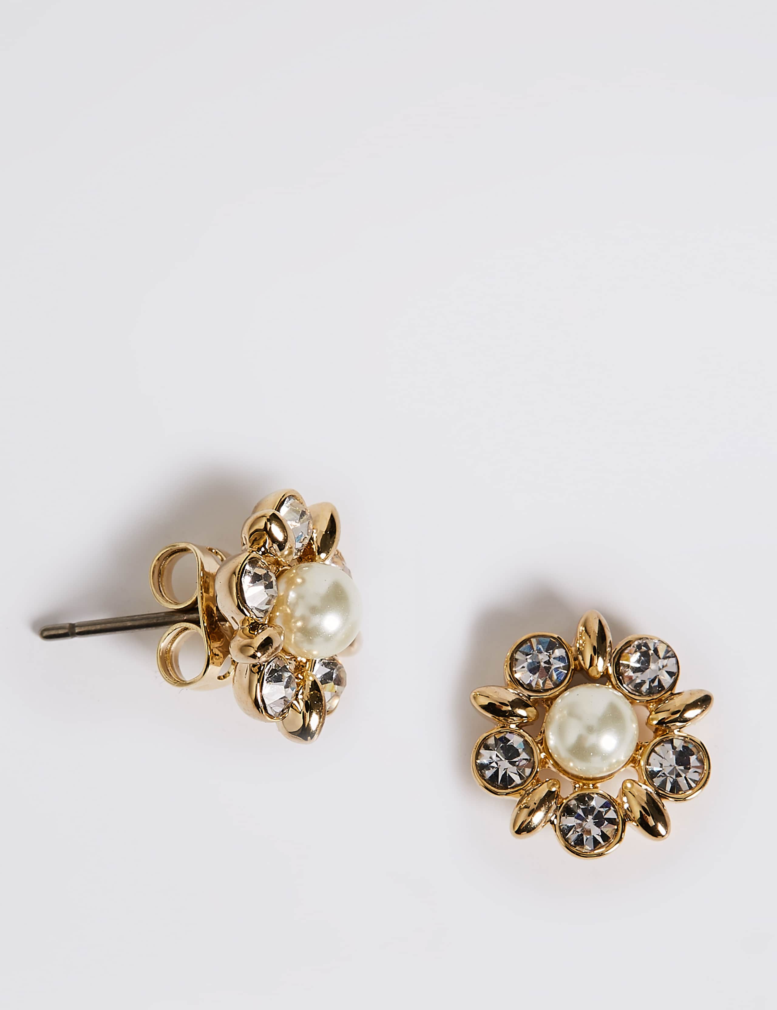 Pearl Effect Diamanté Stud Earrings 1 of 2