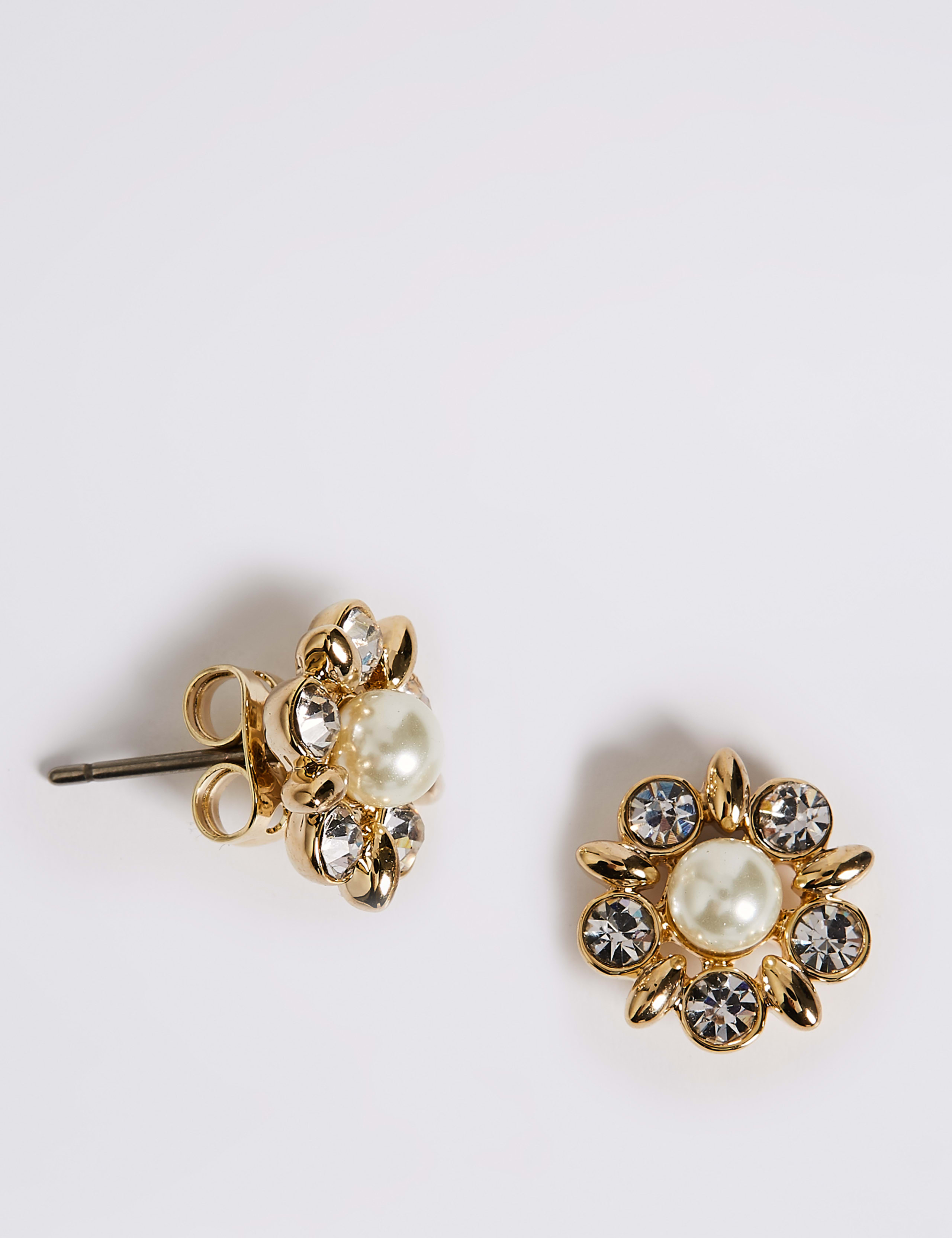 Pearl Effect Diamanté Stud Earrings 2 of 2