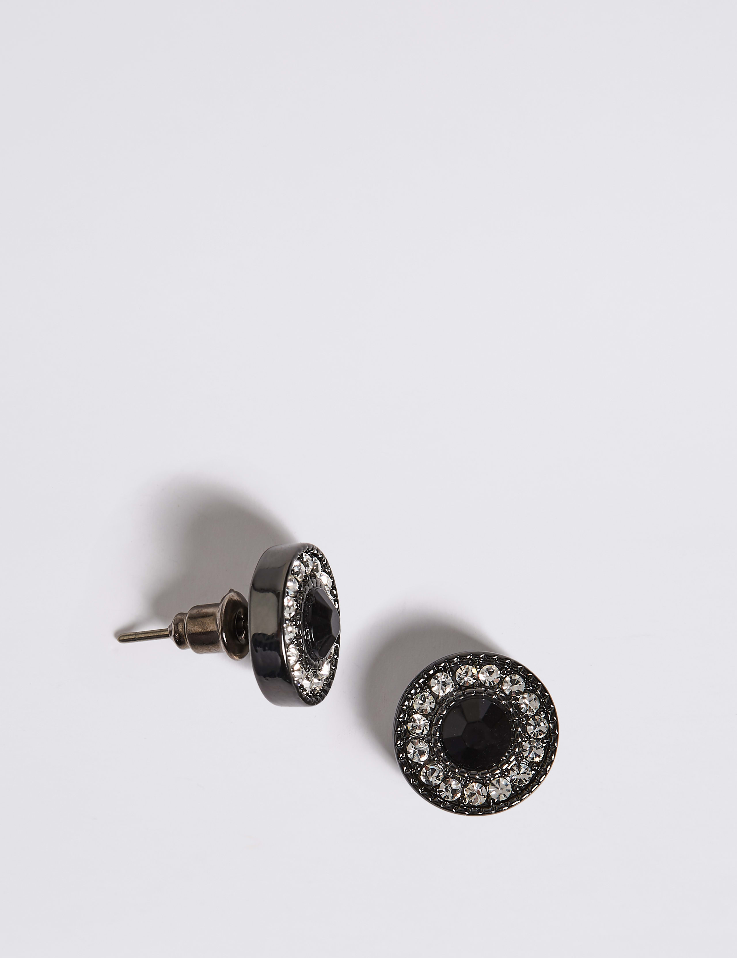Circle Stone Diamanté Stud Earrings 2 of 2