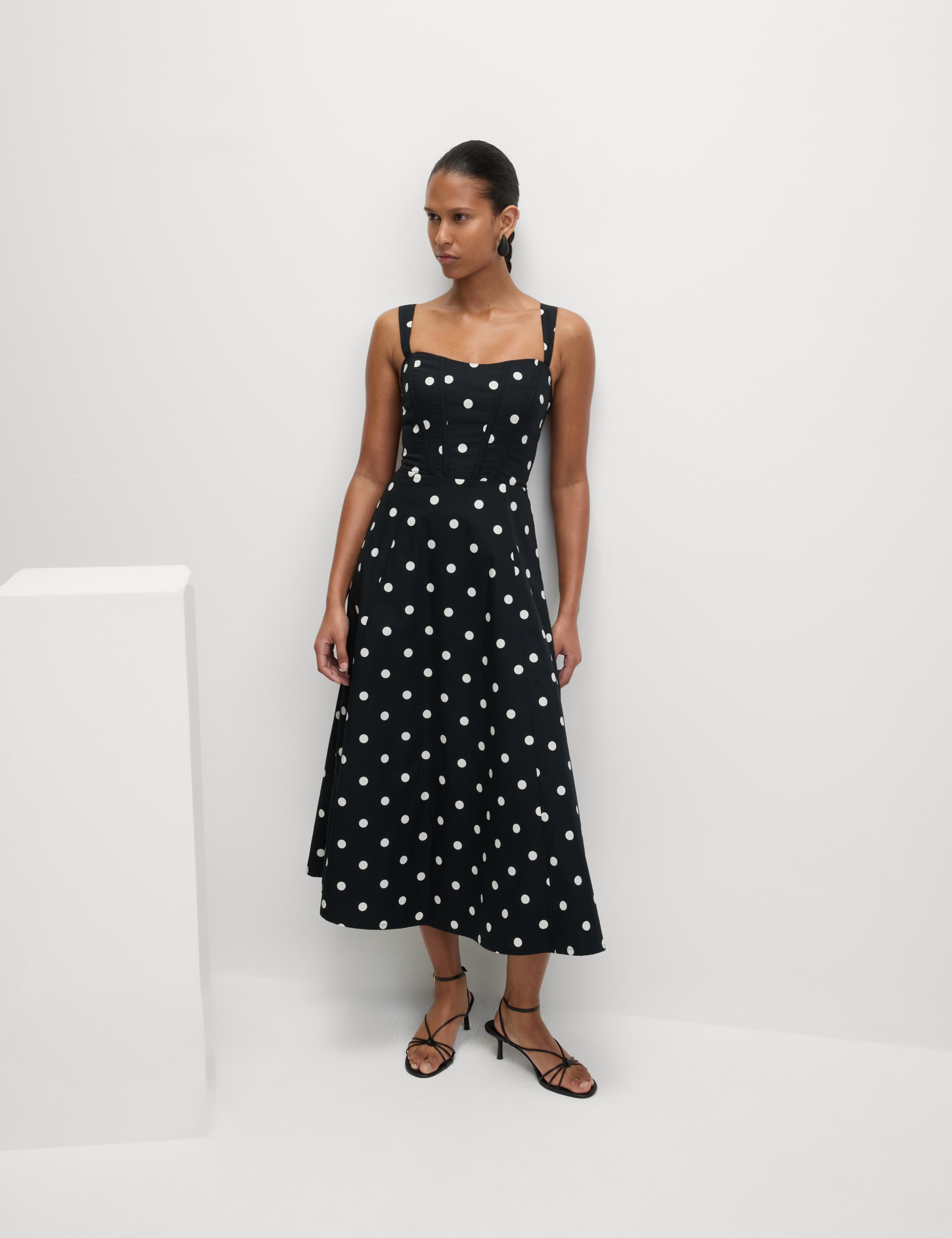 Pure Cotton Floral Corset Midi Skater Dress 3 of 6