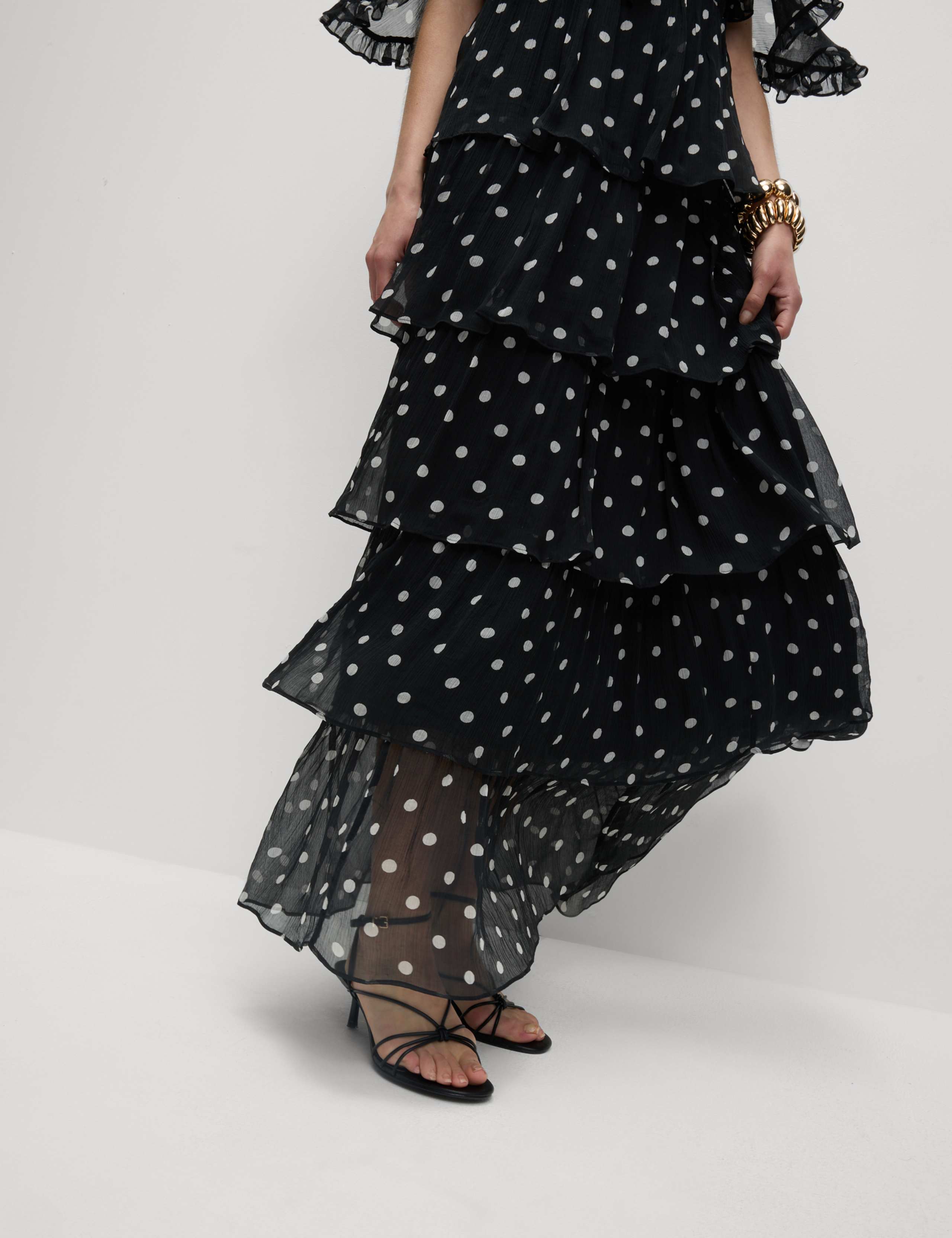 Polka Dot V-Neck Frill Detail Maxi Dress 5 of 6