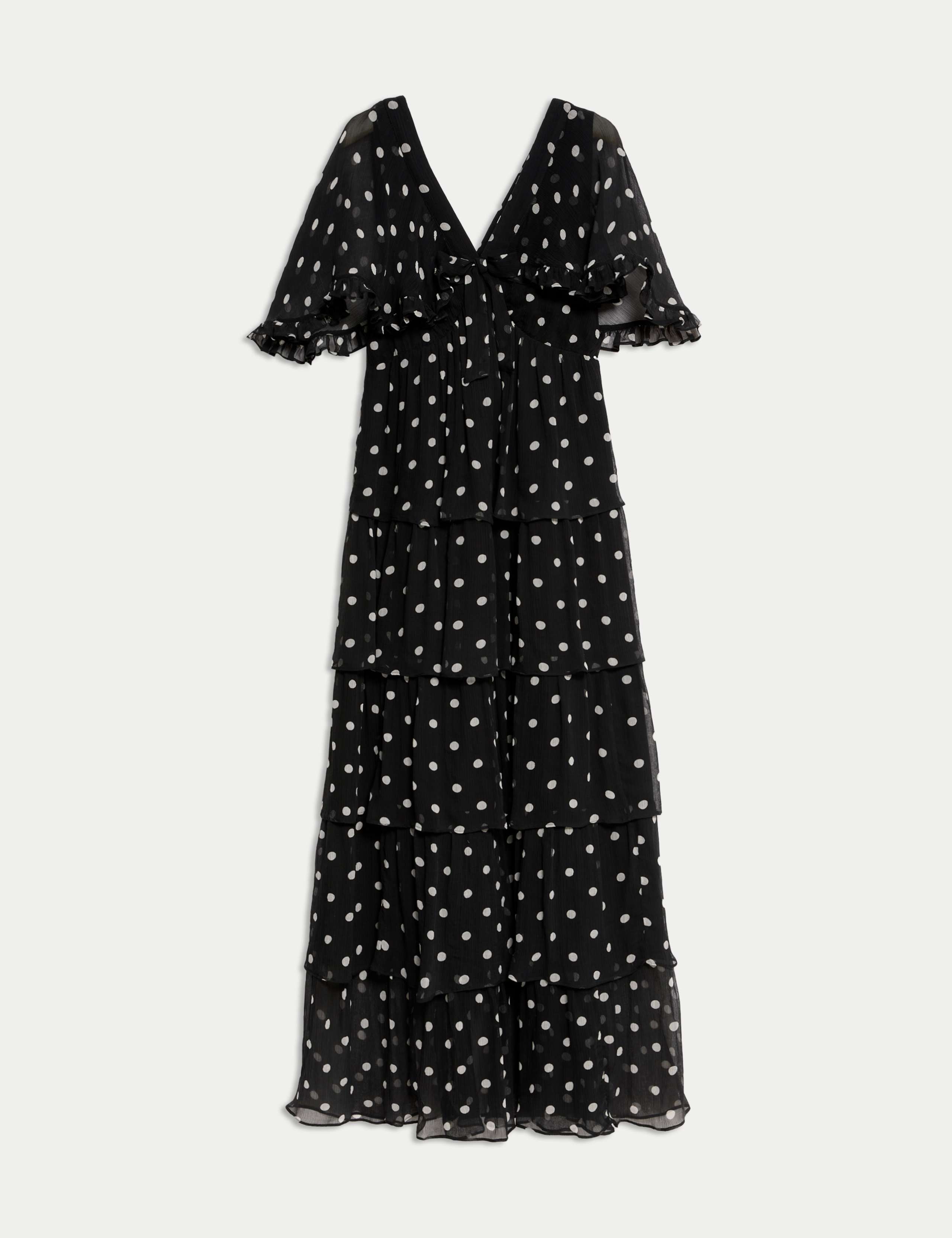 Polka Dot V-Neck Frill Detail Maxi Dress 2 of 6