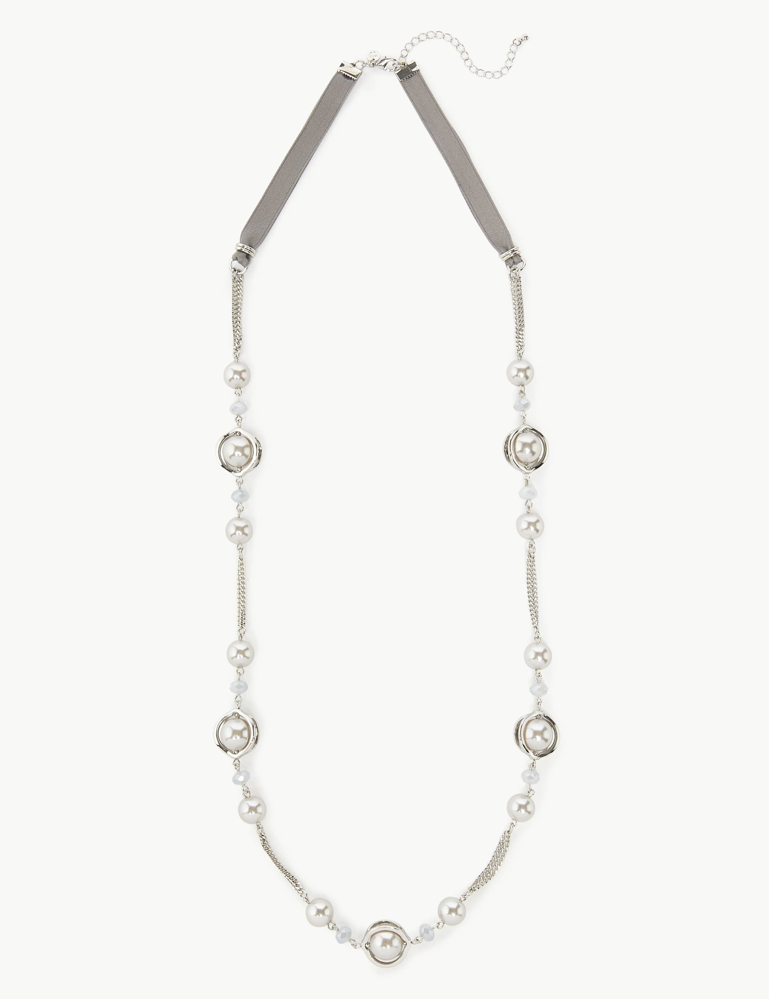 Long Ribbon Pearl Necklace 1 of 1