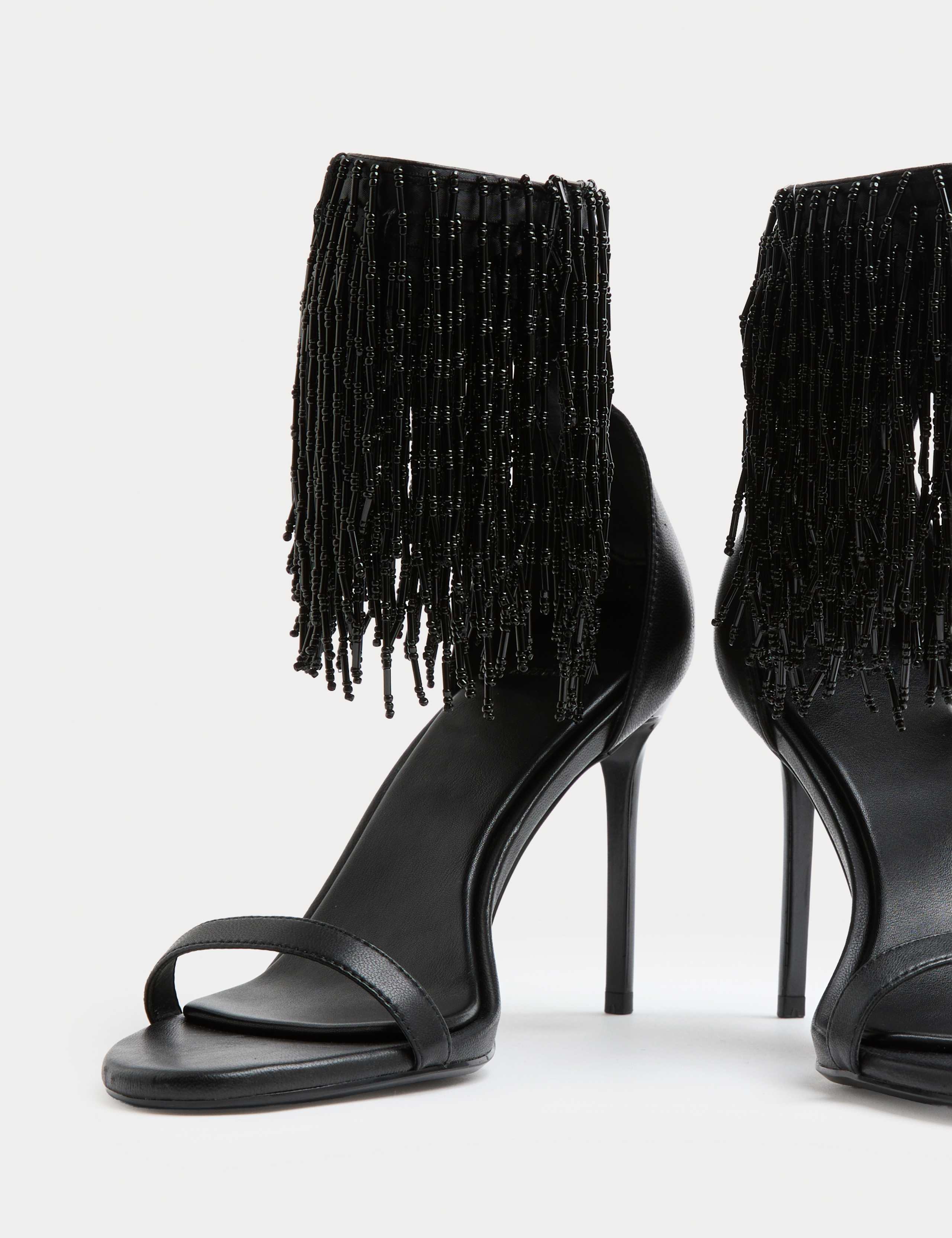 Leather Tassel Strappy Stiletto Heel Sandals 3 of 5