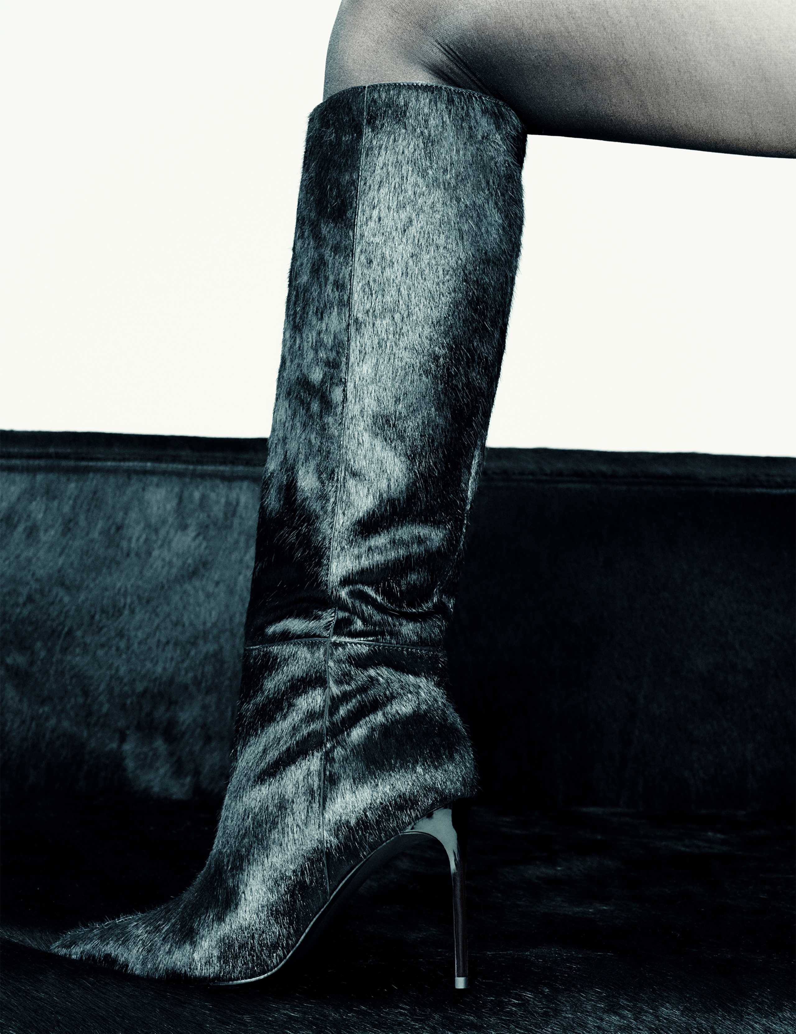 Hair On Leather Stiletto Heel Knee High Boots 1 of 5