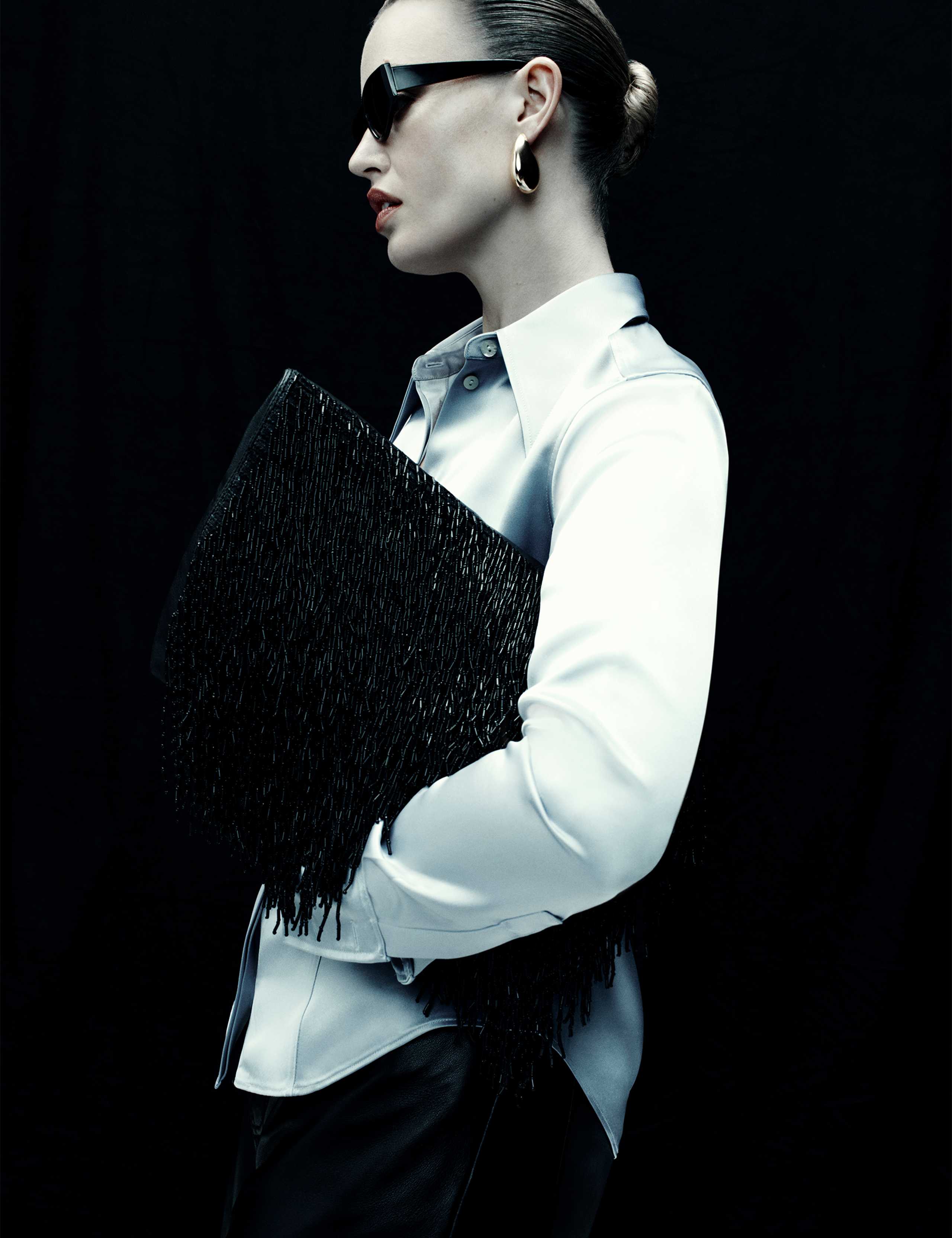 Leather Beaded Underarm Clutch Bag 4 of 4