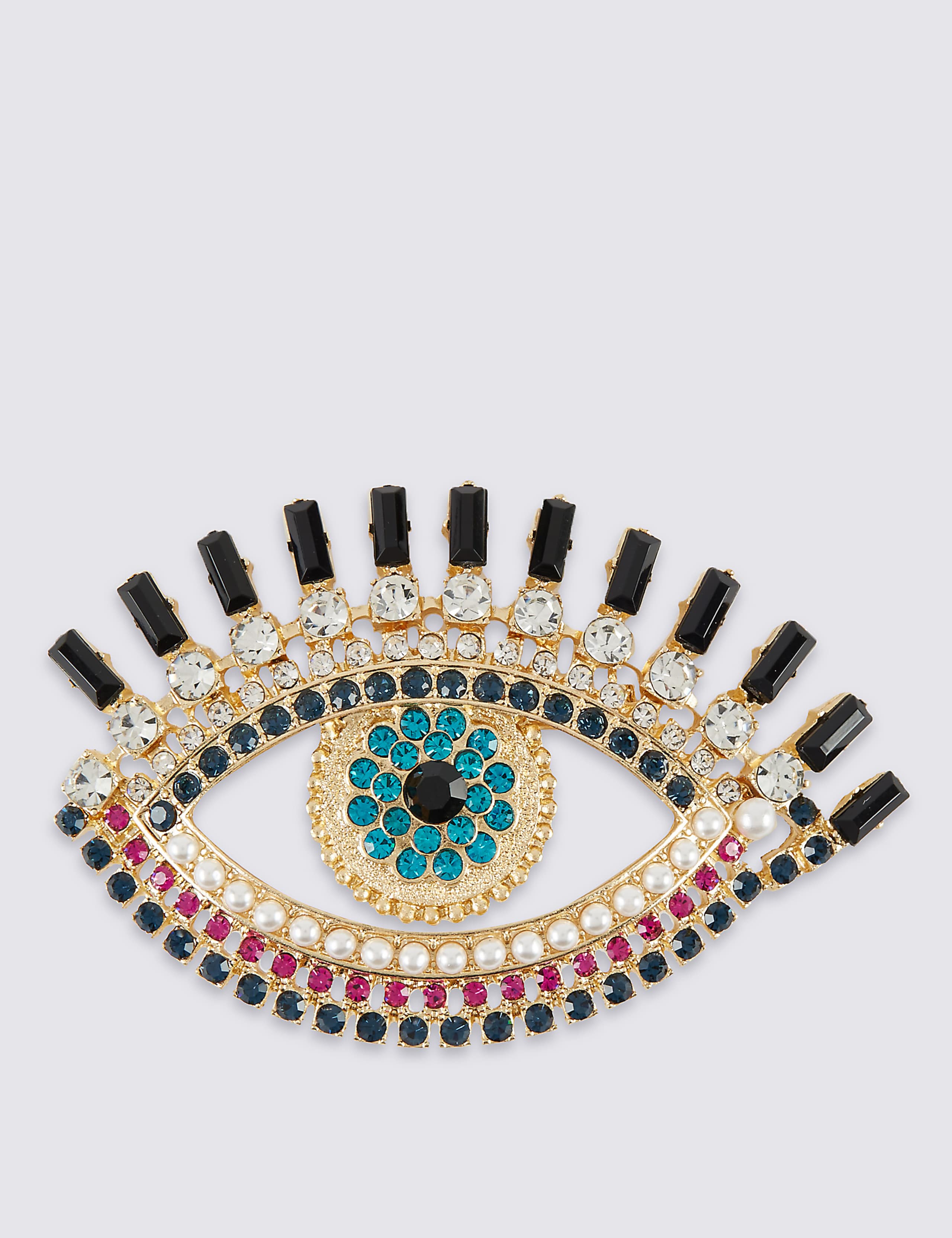 Pearl Effect & Diamanté Eye Brooch 1 of 1