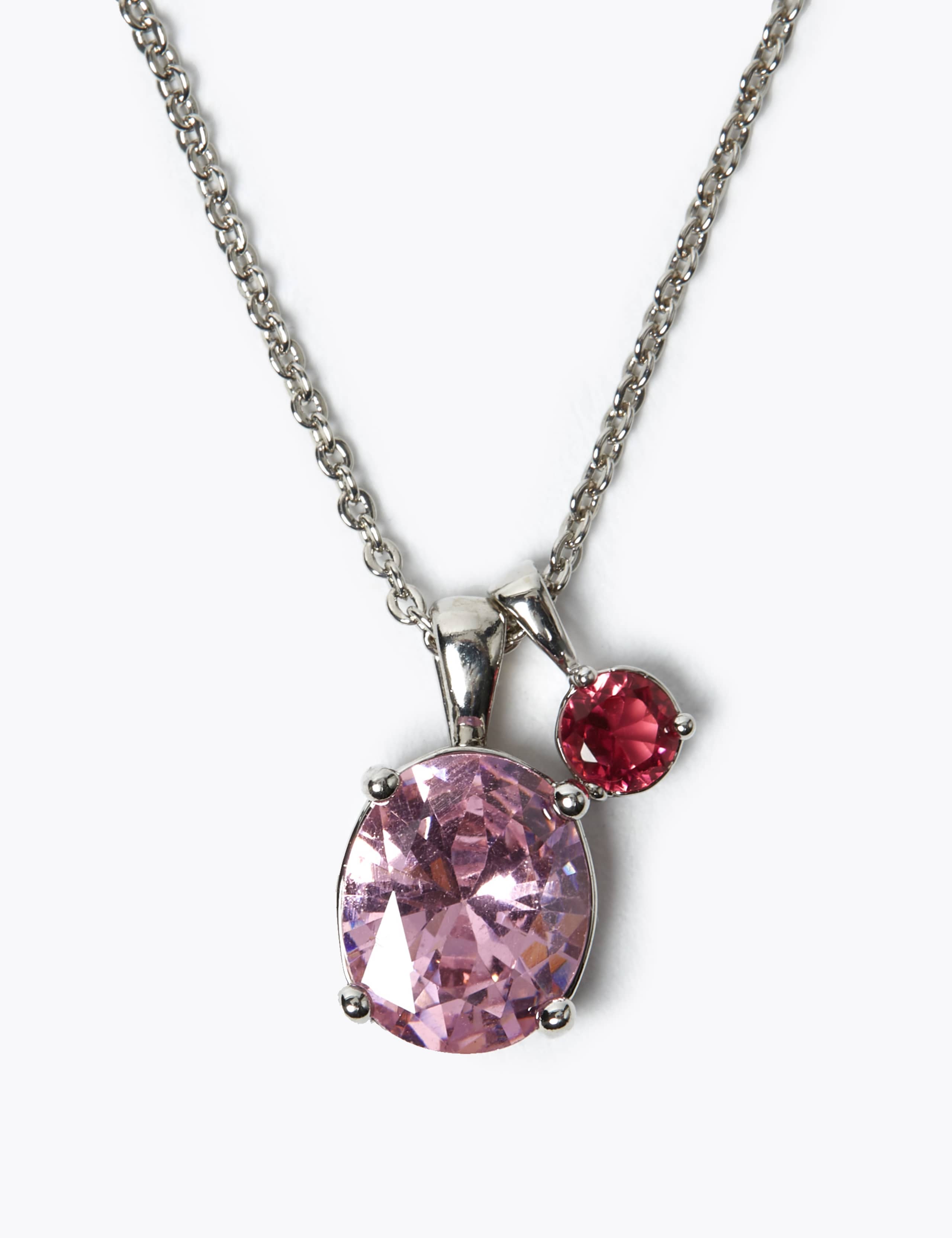 Platinum Plated Oval Stone Necklace 1 of 3