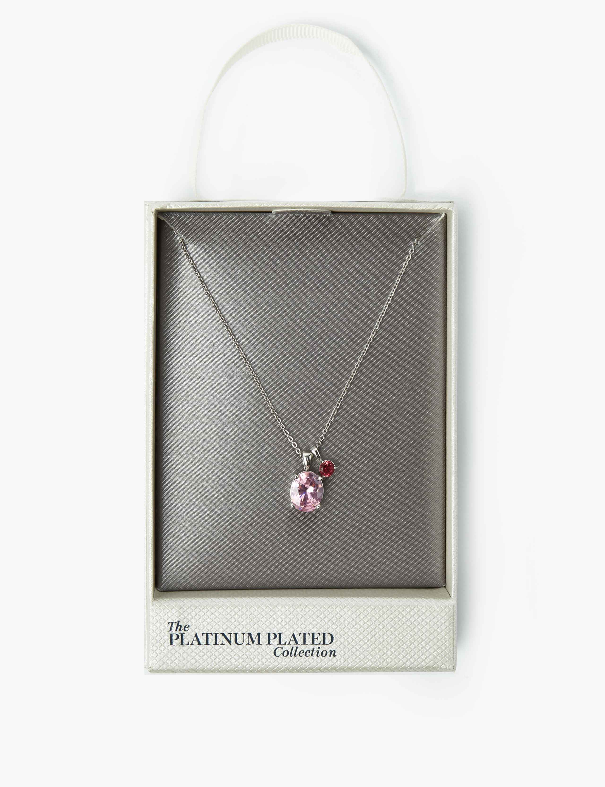 Platinum Plated Oval Stone Necklace 3 of 3