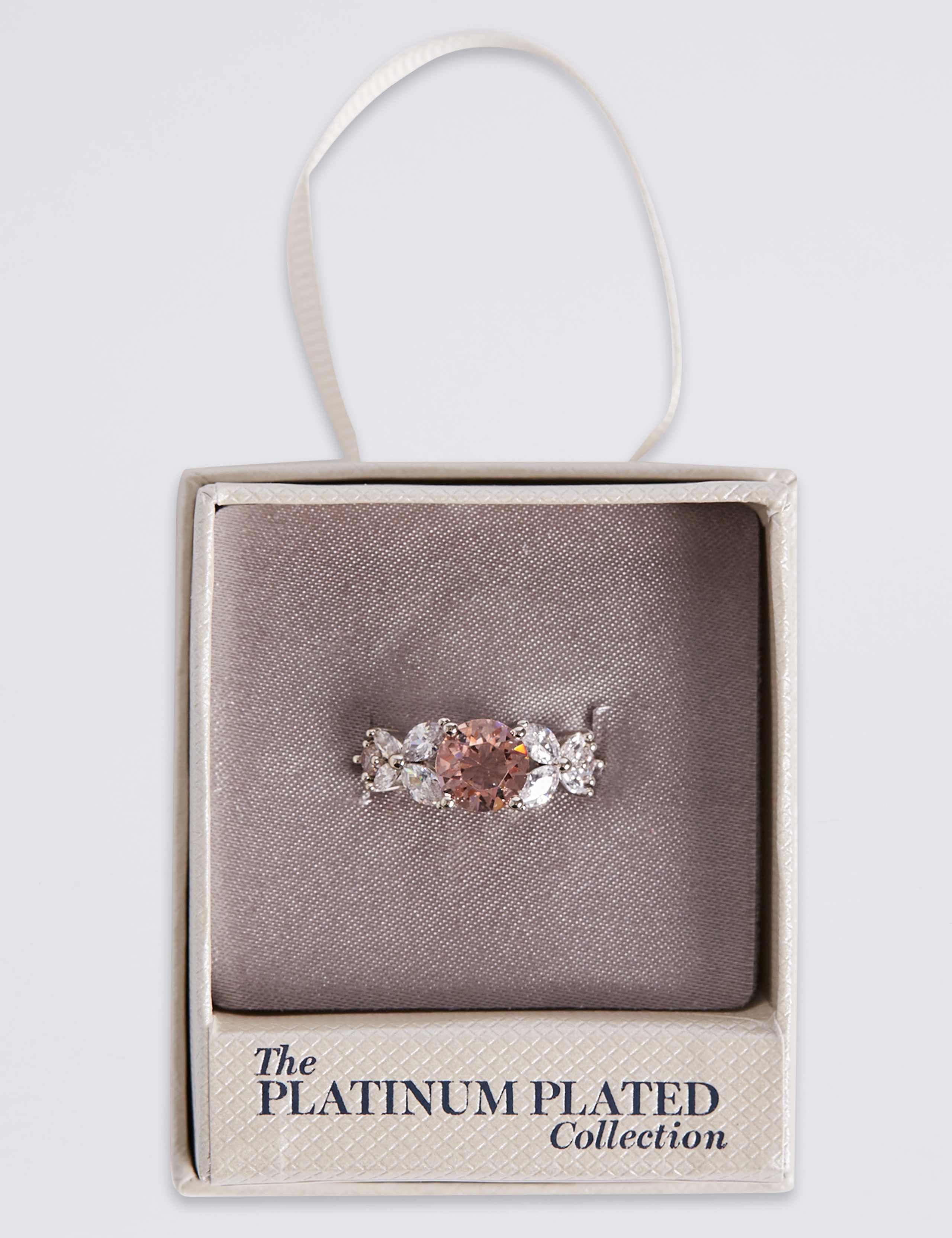 Platinum Plated Diamanté Rose Ring 3 of 3