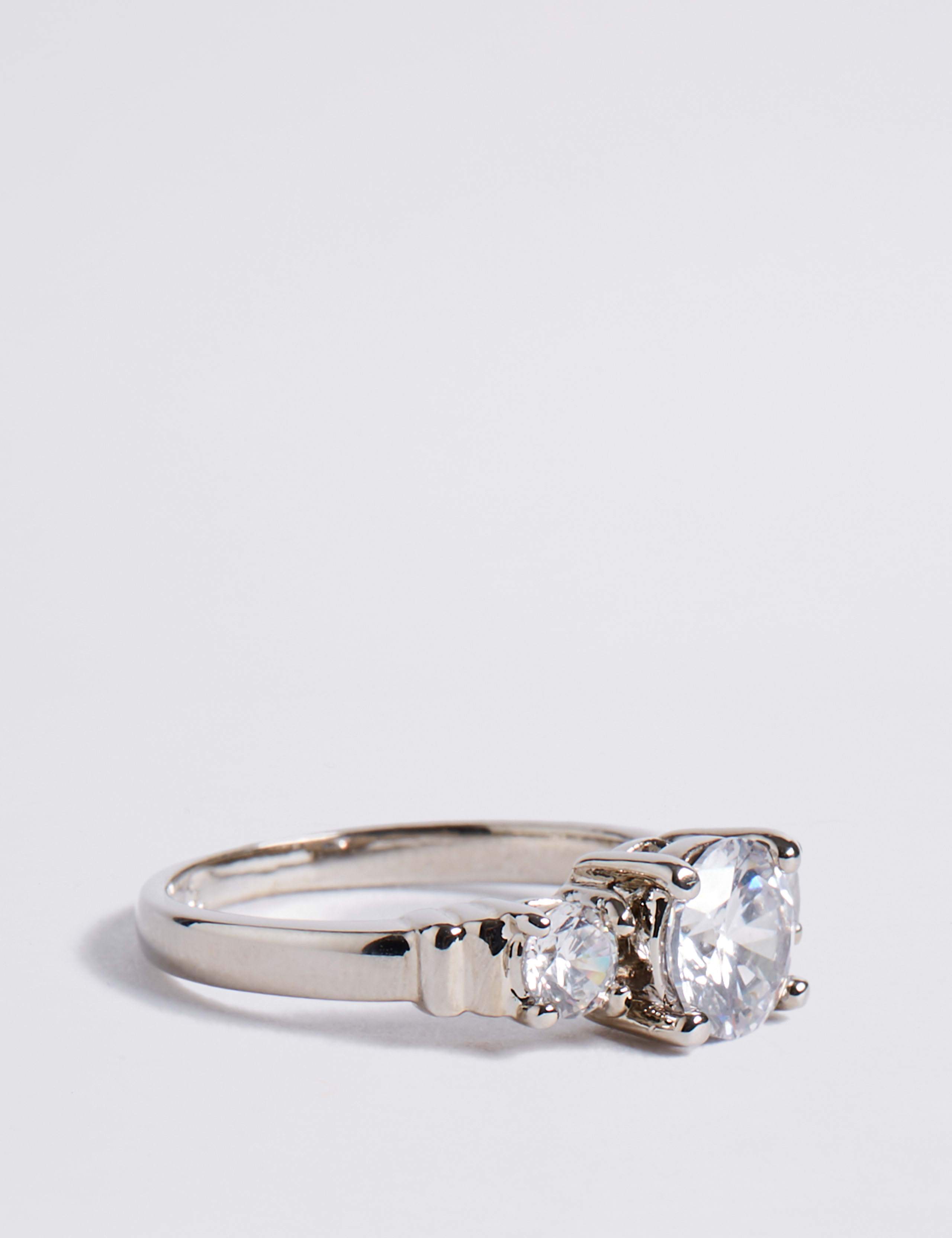Platinum Plated Trio Classic Diamanté Ring 2 of 3